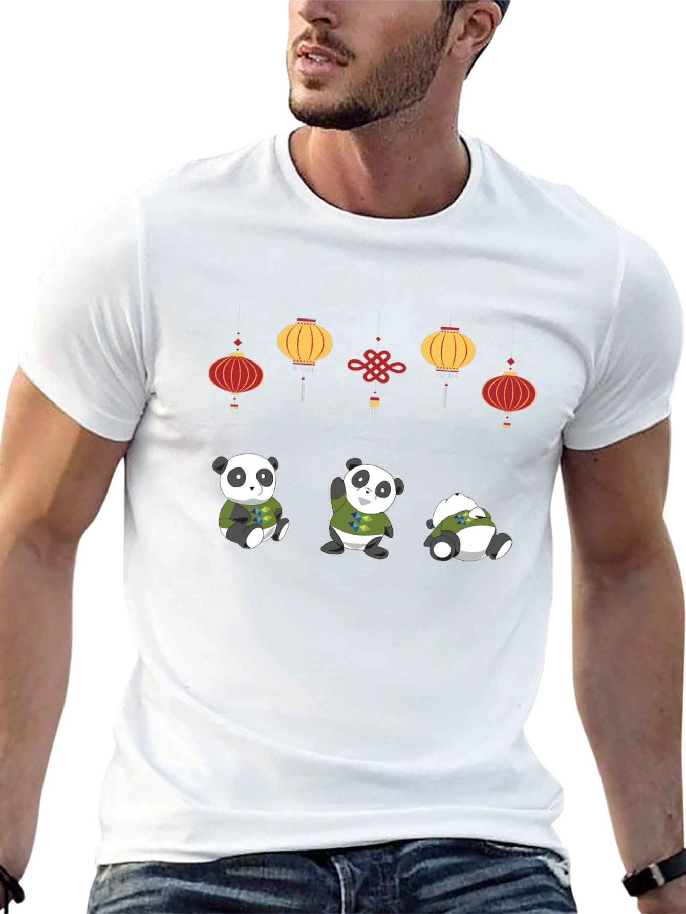 Panda and Lantern Graphic T-Shirt