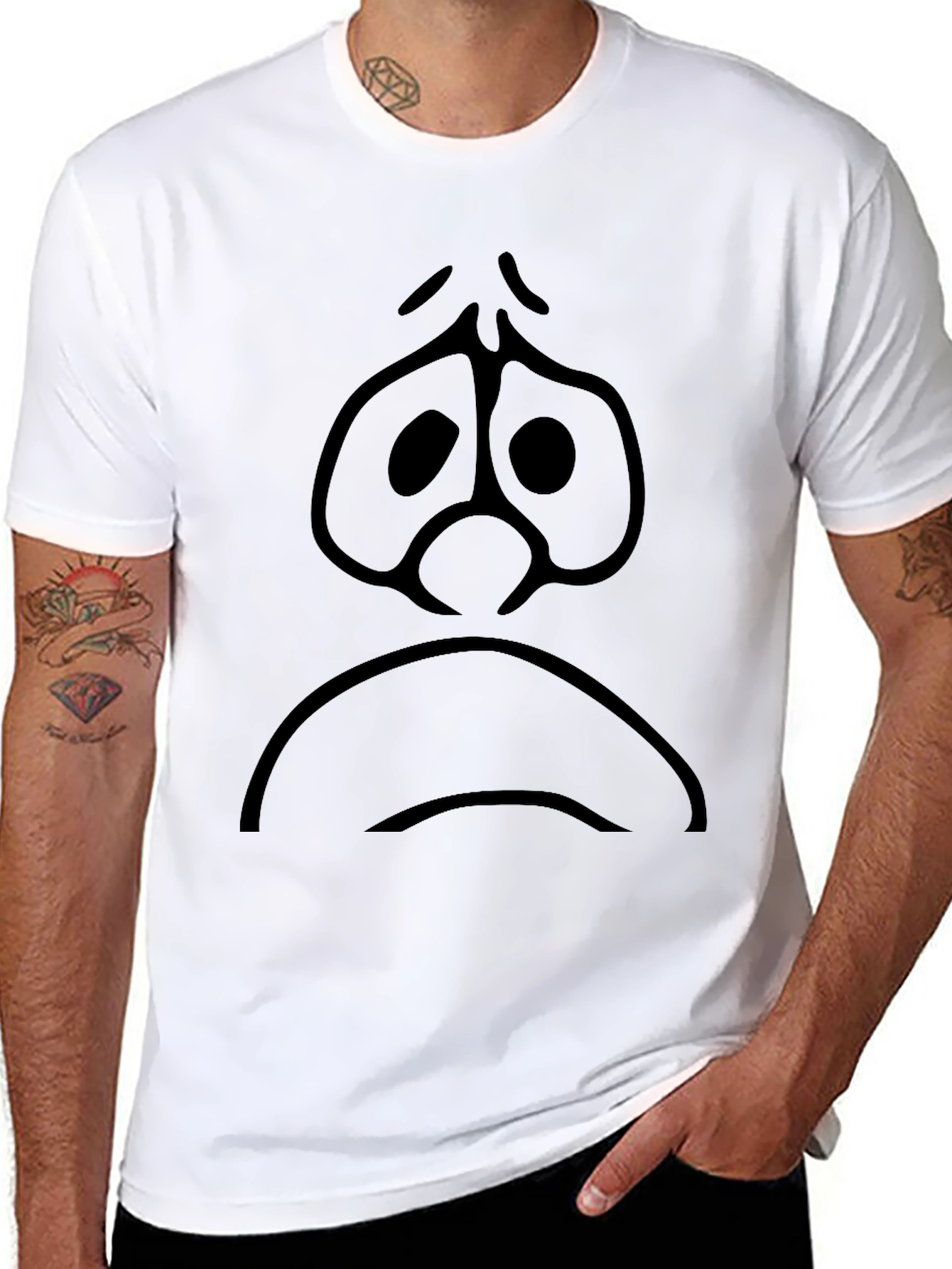 Sad Face Graphic Tee - Black Cotton Comfort