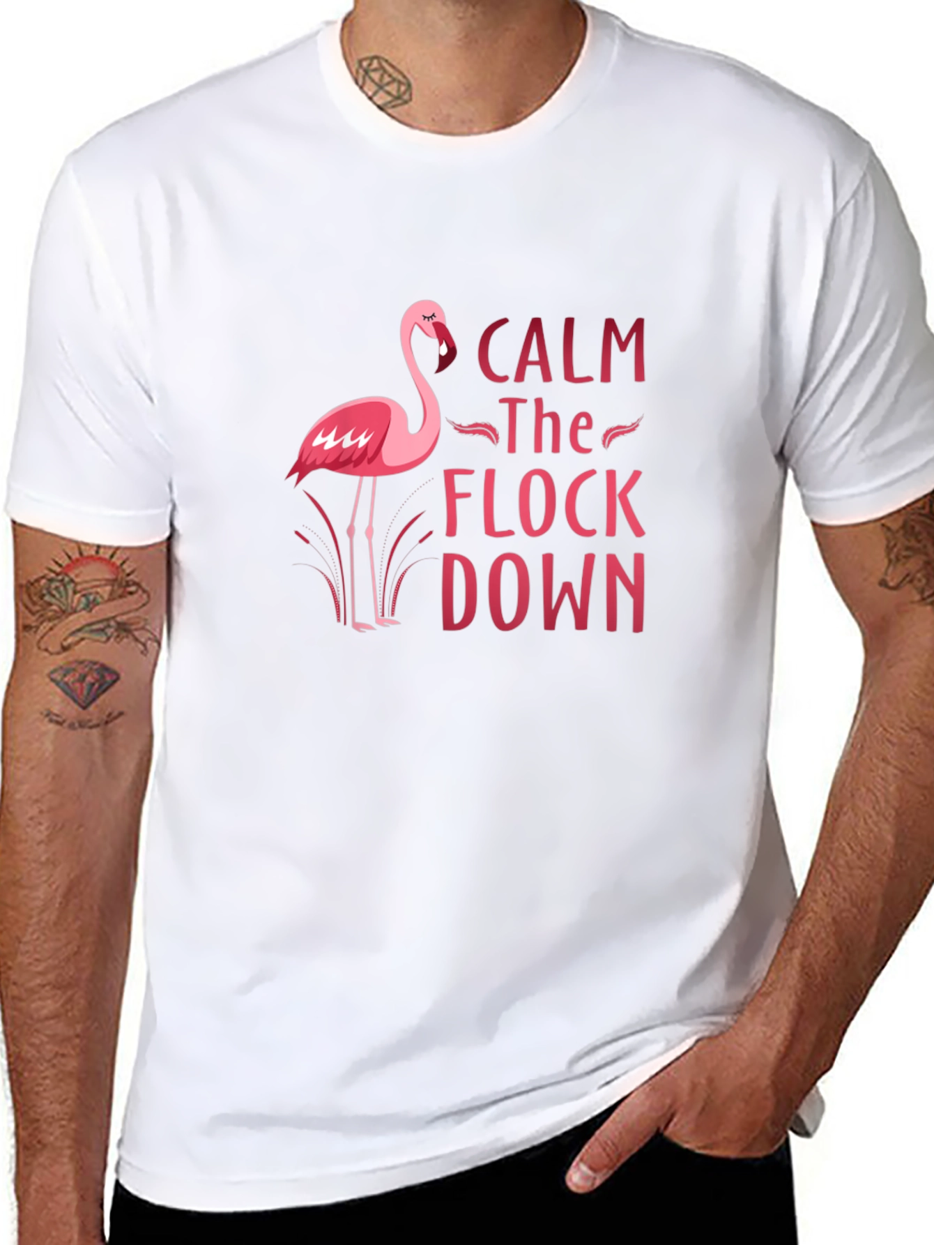 Calm the Flock Down Flamingo Graphic Tee