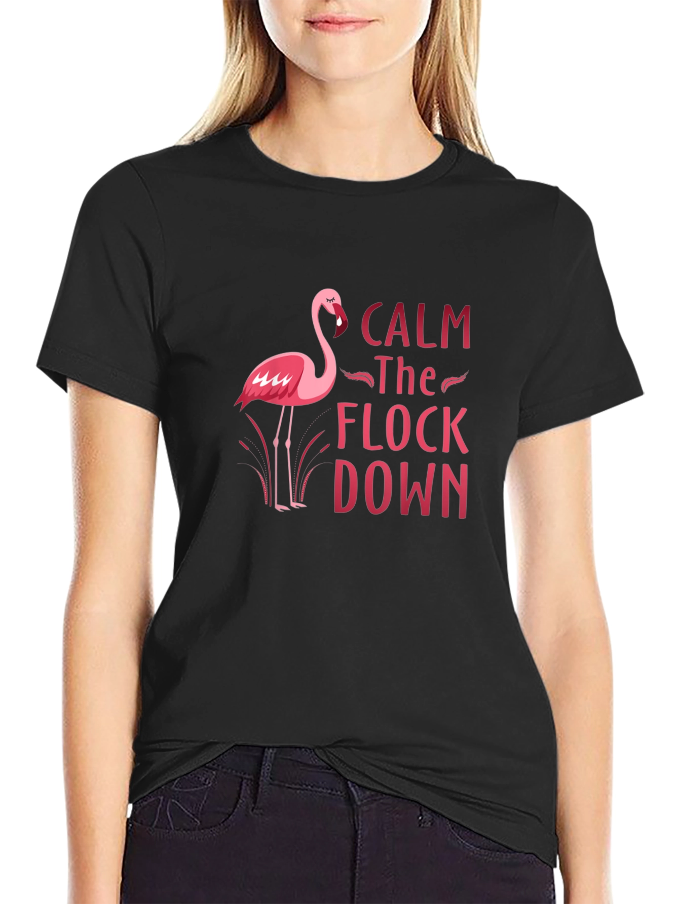 Calm the Flock Down Flamingo Graphic Tee