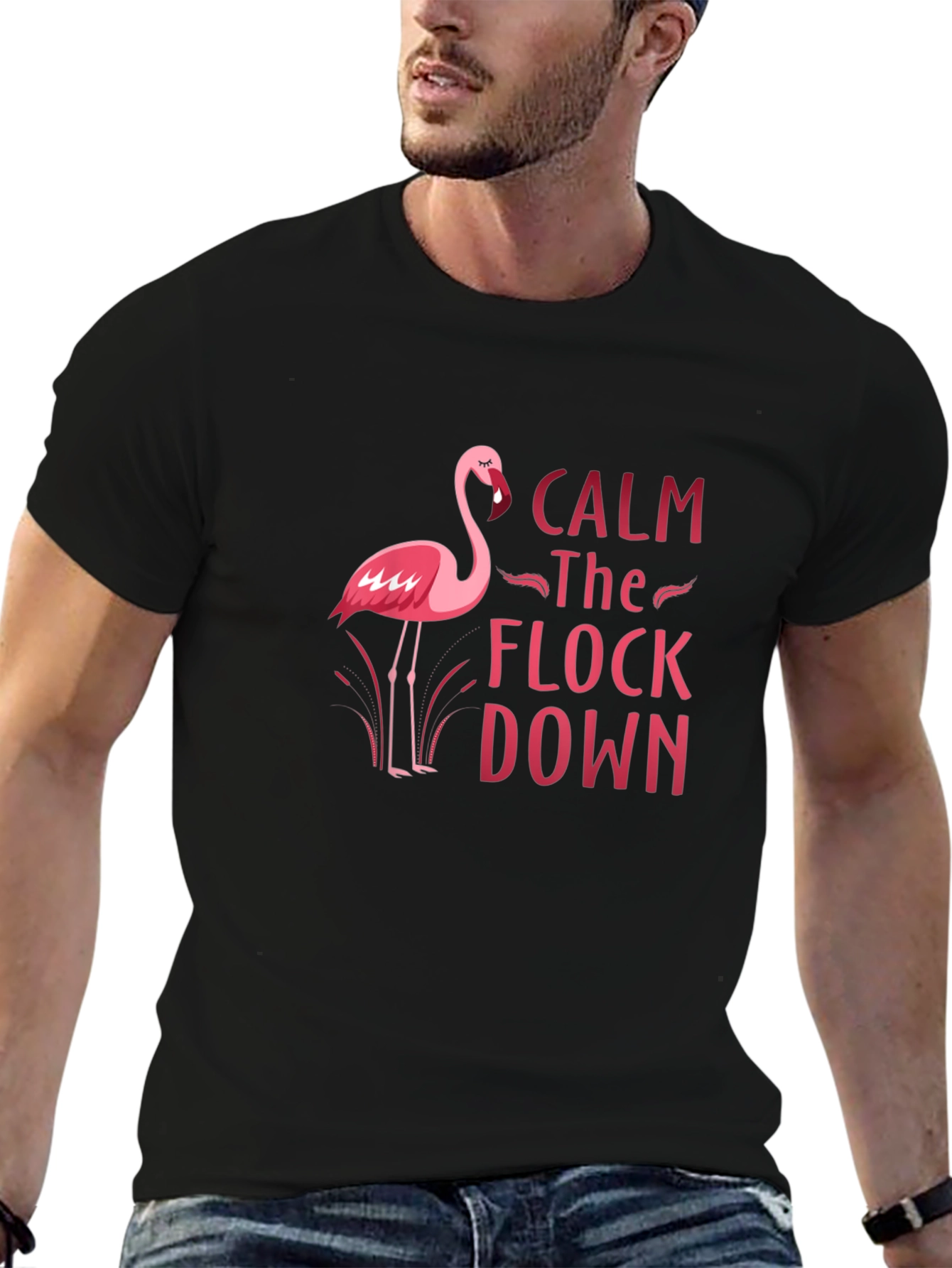 Calm the Flock Down Flamingo Graphic Tee