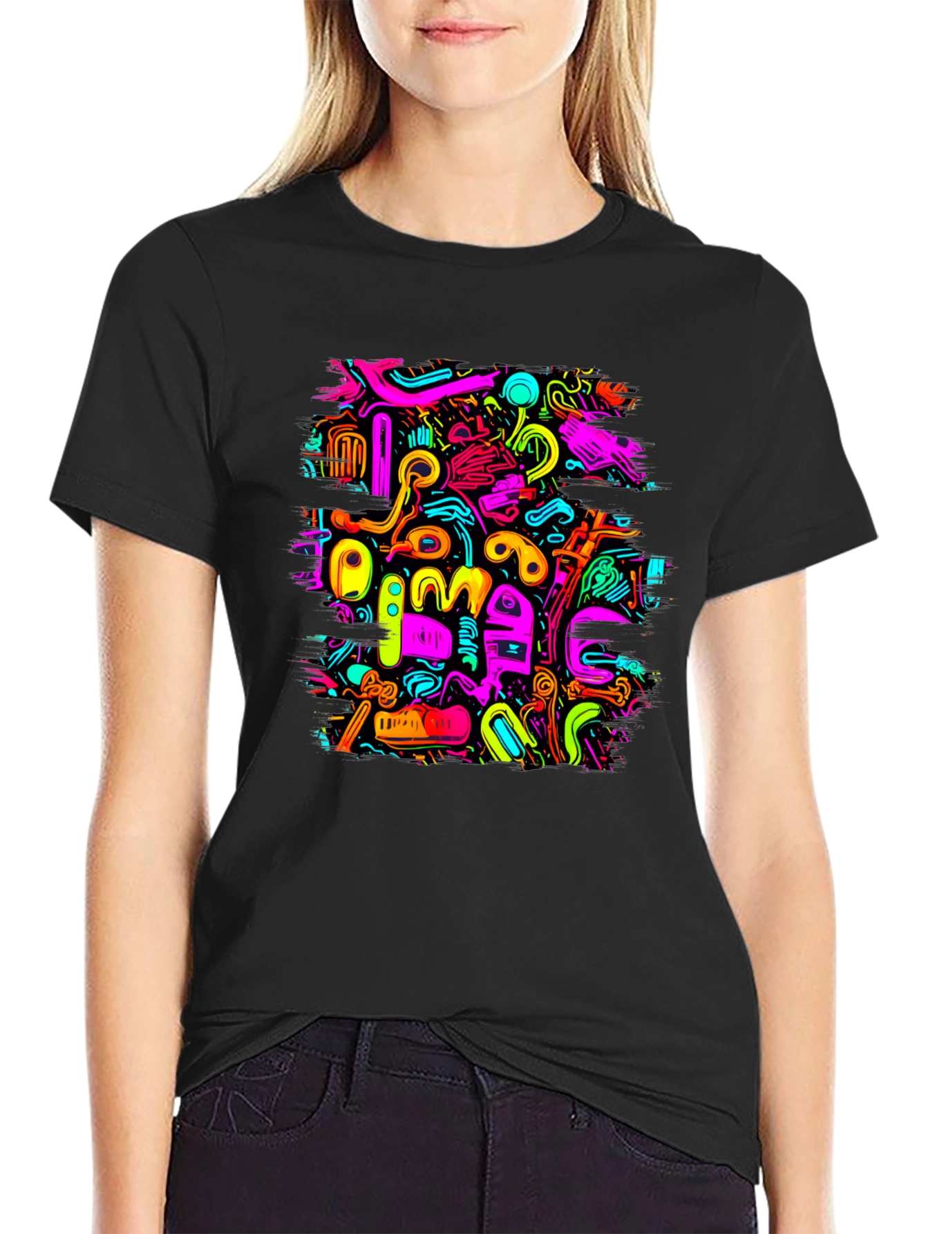 Abstract Art Graphic Print Black T-Shirt
