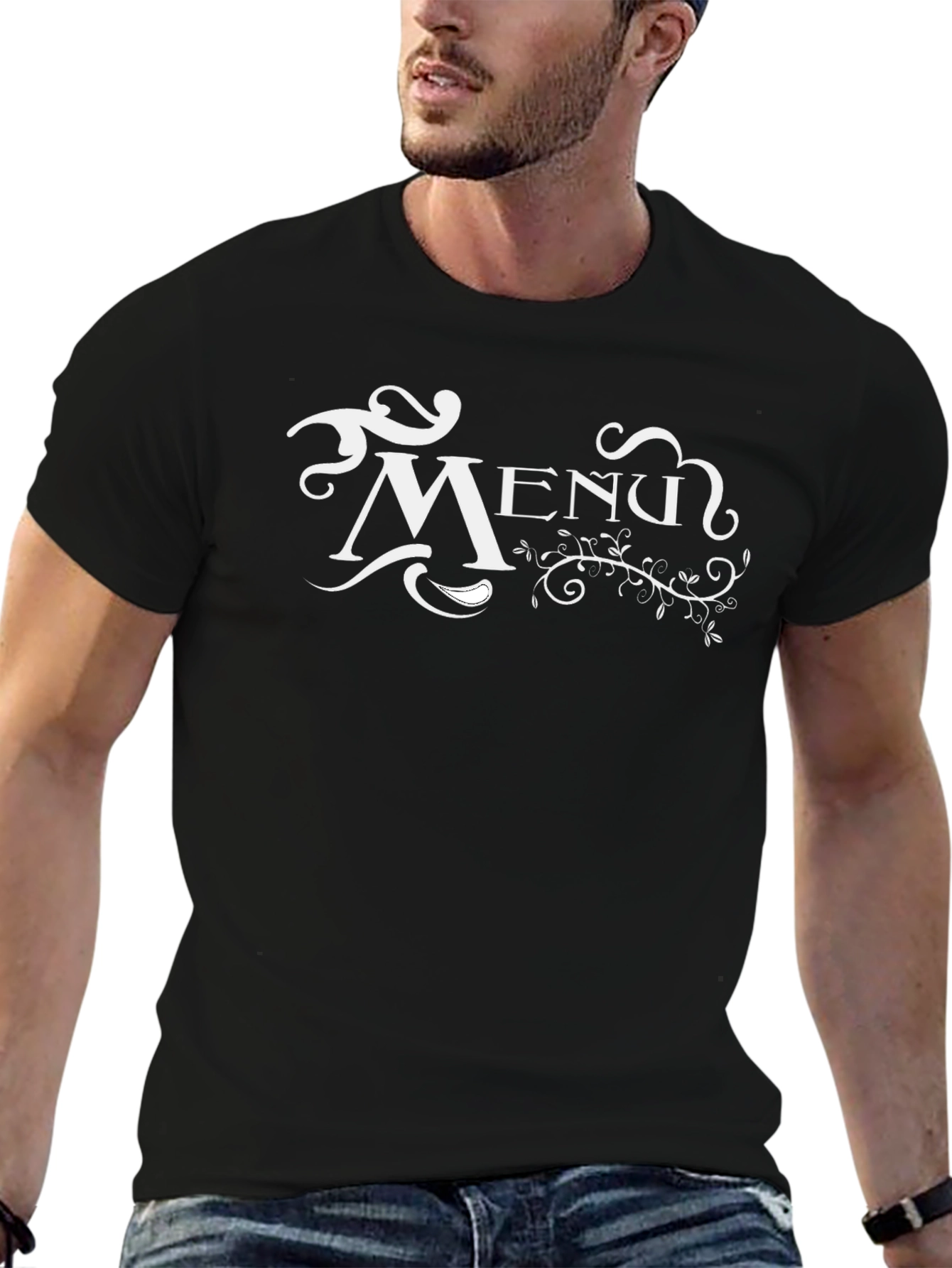 Stylish Black Menu Graphic T-Shirt