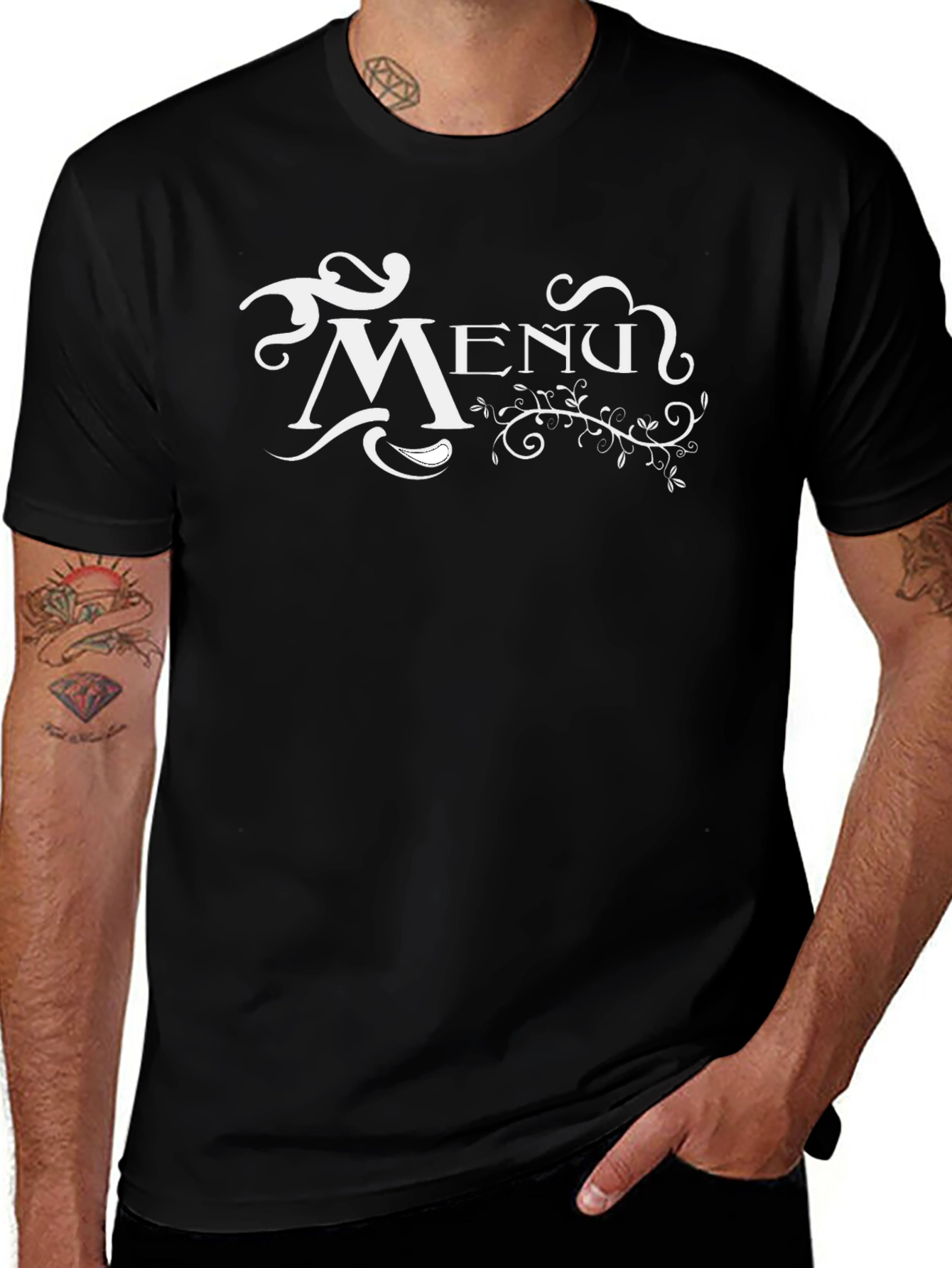 Stylish Black Menu Graphic T-Shirt