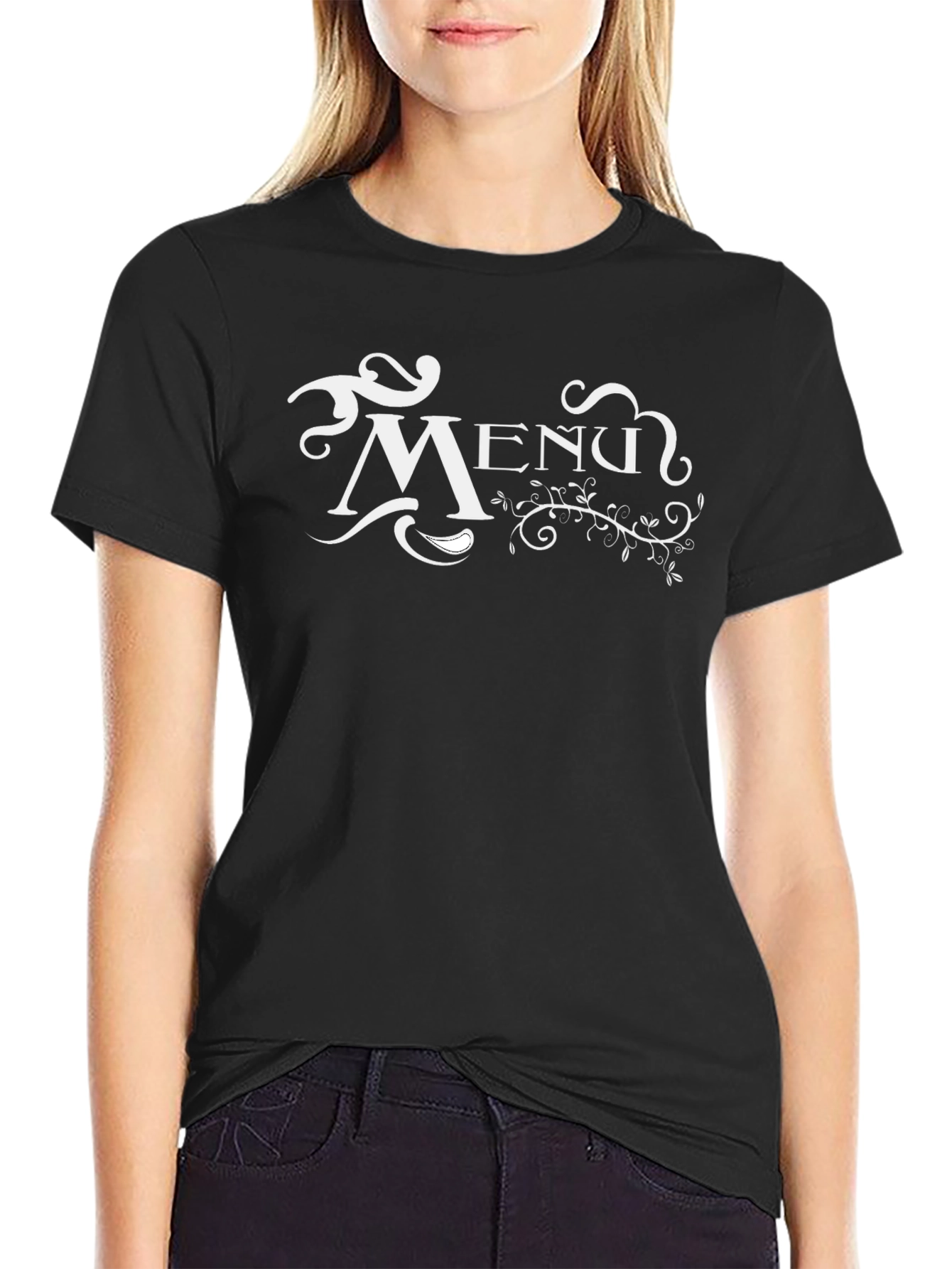Stylish Black Menu Graphic T-Shirt