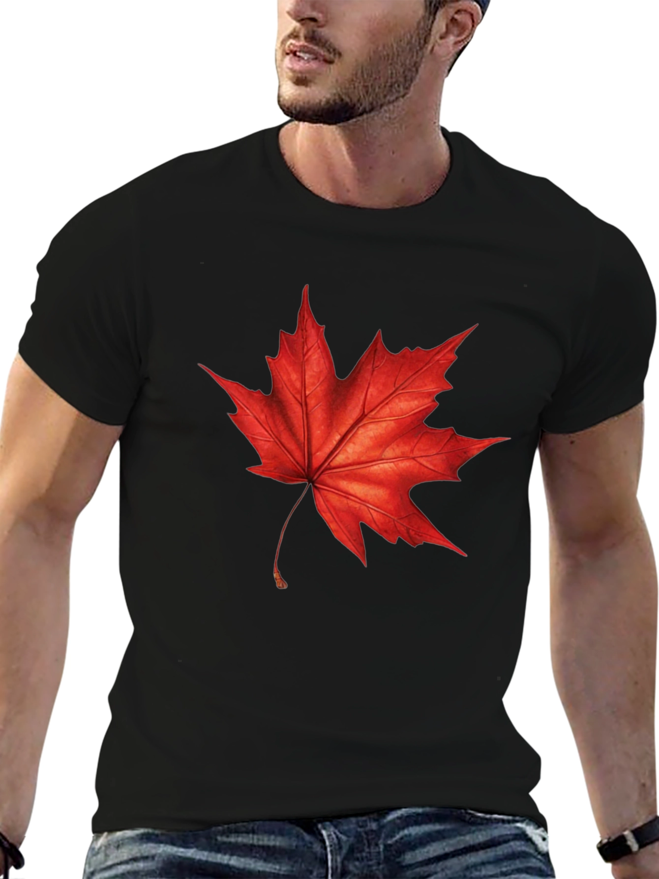 Maple Leaf Graphic T-Shirt - Black Cotton Tee