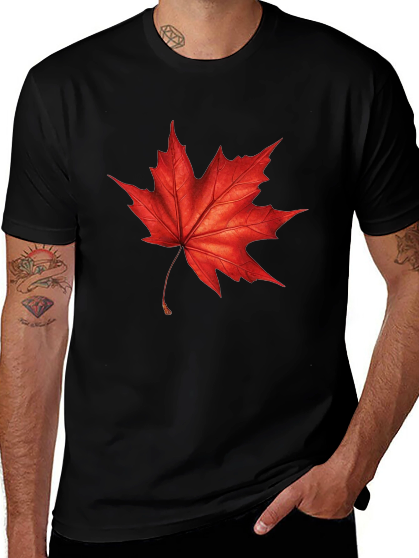 Maple Leaf Graphic T-Shirt - Black Cotton Tee