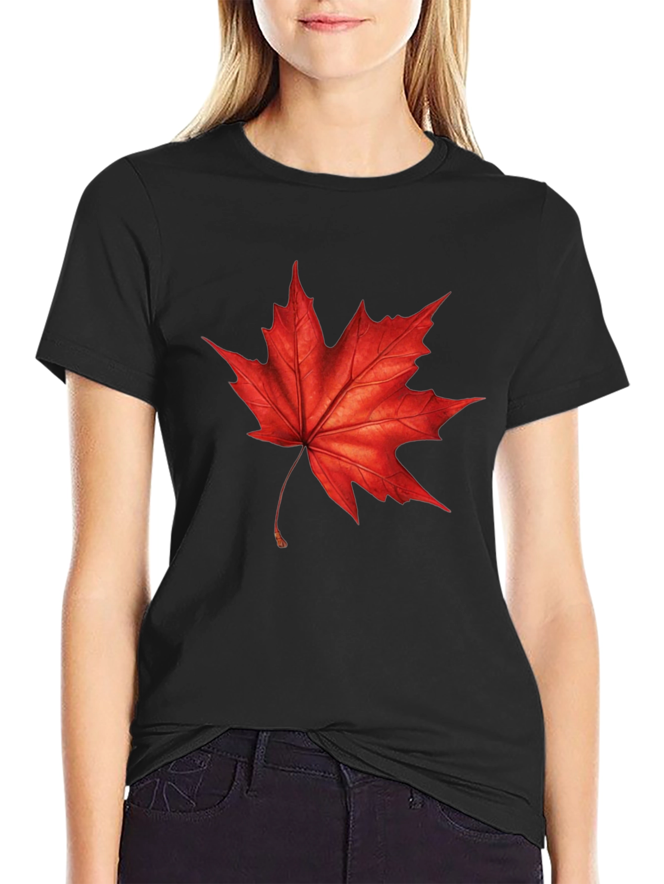 Maple Leaf Graphic T-Shirt - Black Cotton Tee