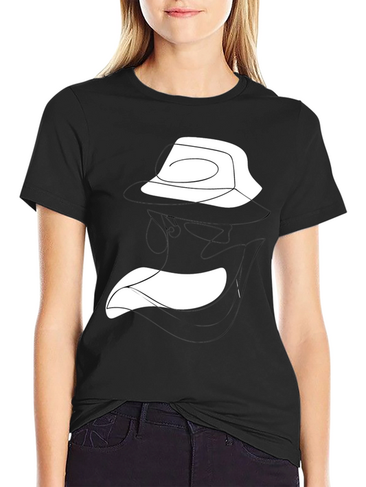 Abstract Face Line Art Black T-Shirt