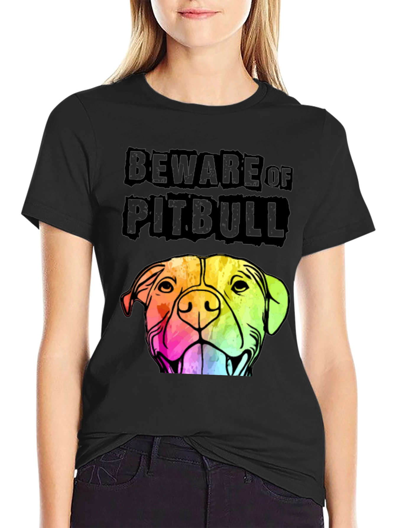 Beware of Pitbull Graphic Tee - Black