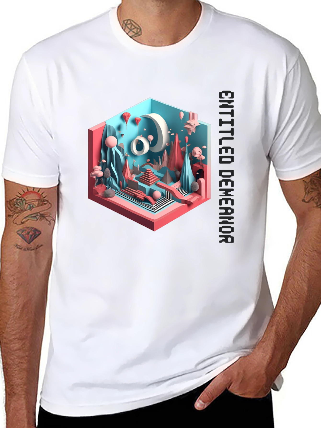 Abstract 3D Art Graphic Tee - Black