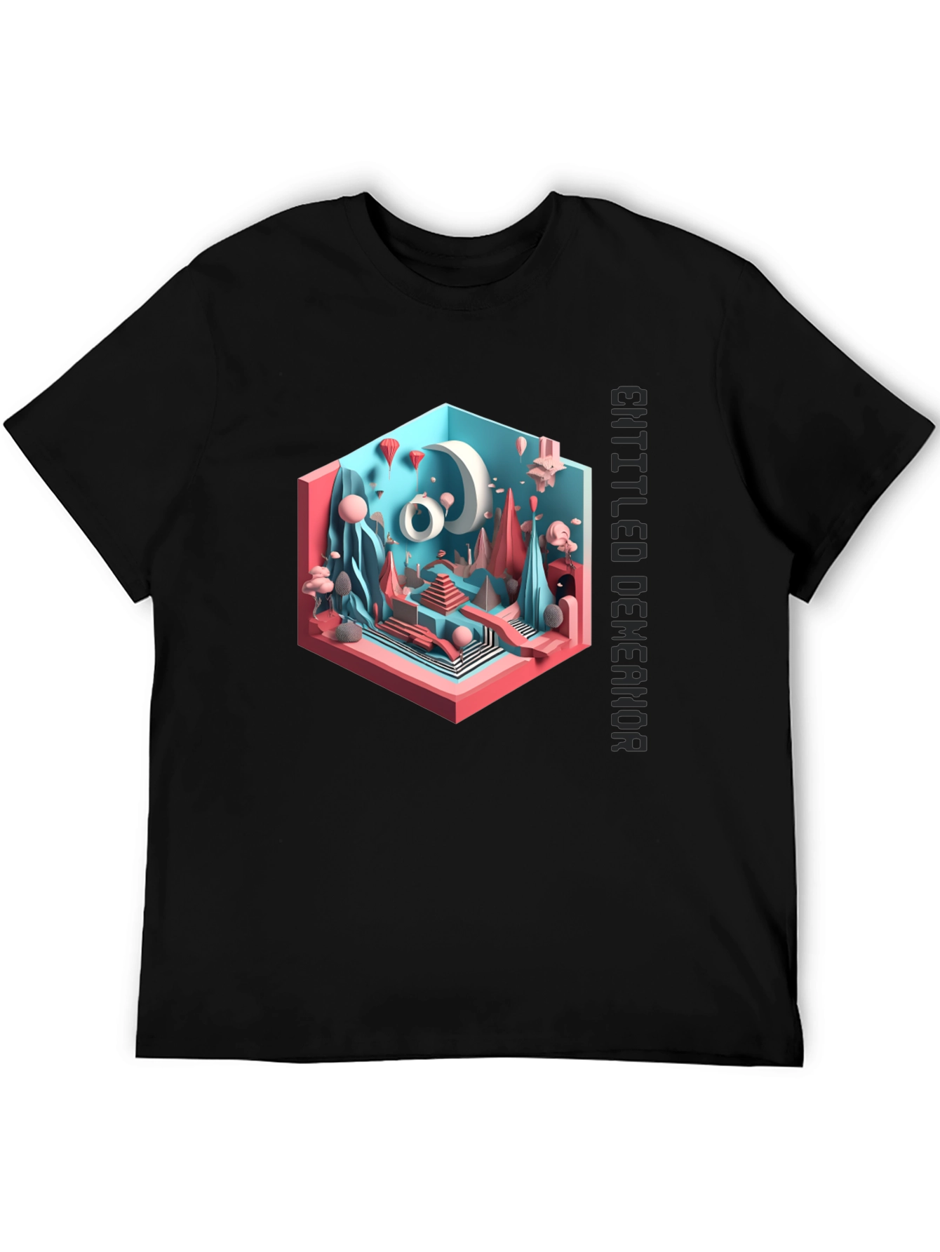 Abstract 3D Art Graphic Tee - Black