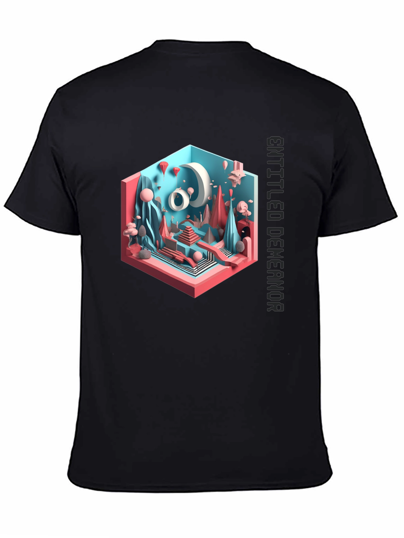 Abstract 3D Art Graphic Tee - Black