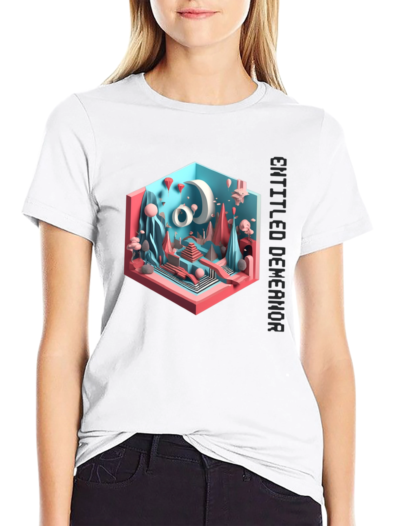 Abstract 3D Art Graphic Tee - Black