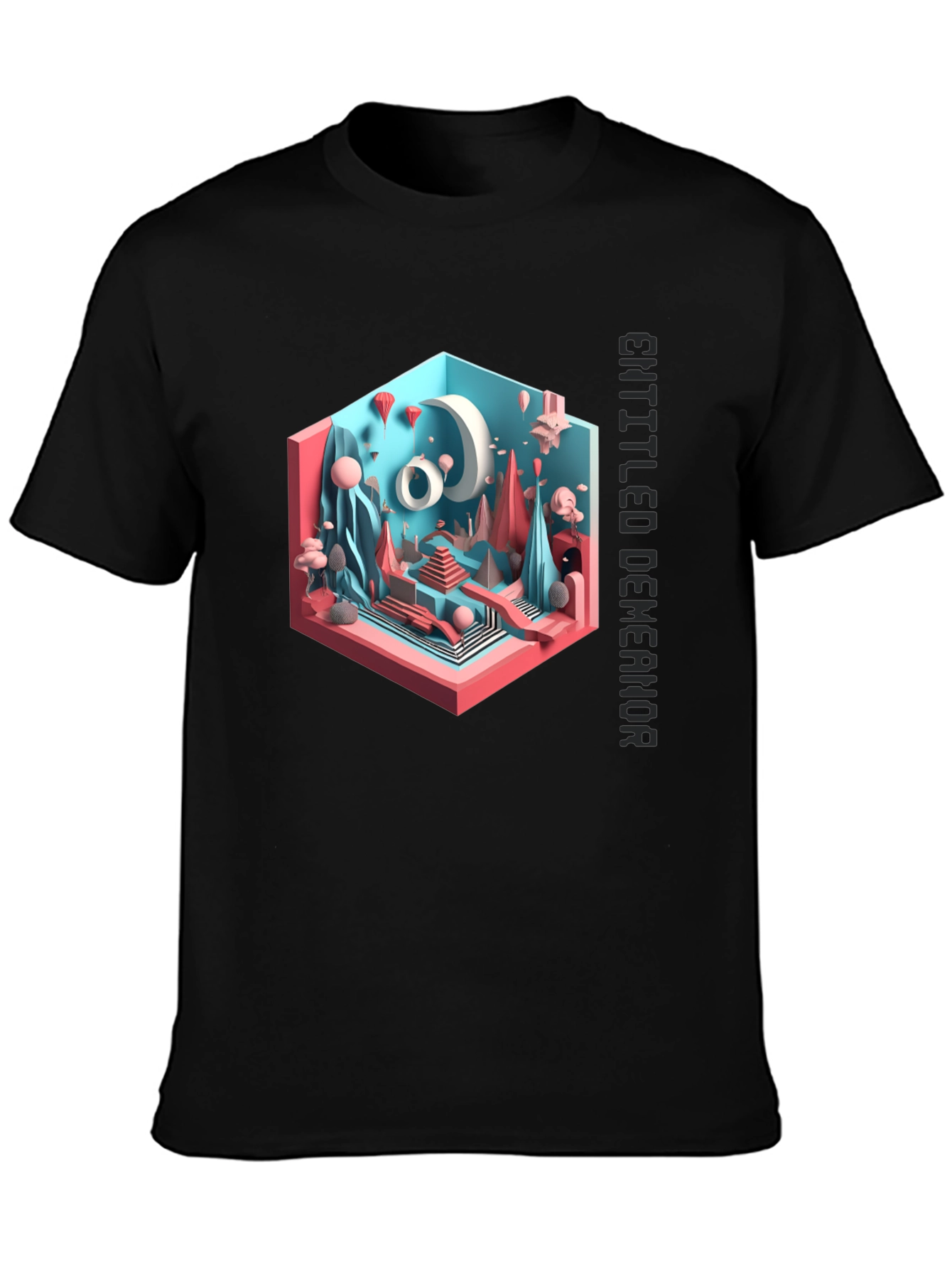 Abstract 3D Art Graphic Tee - Black