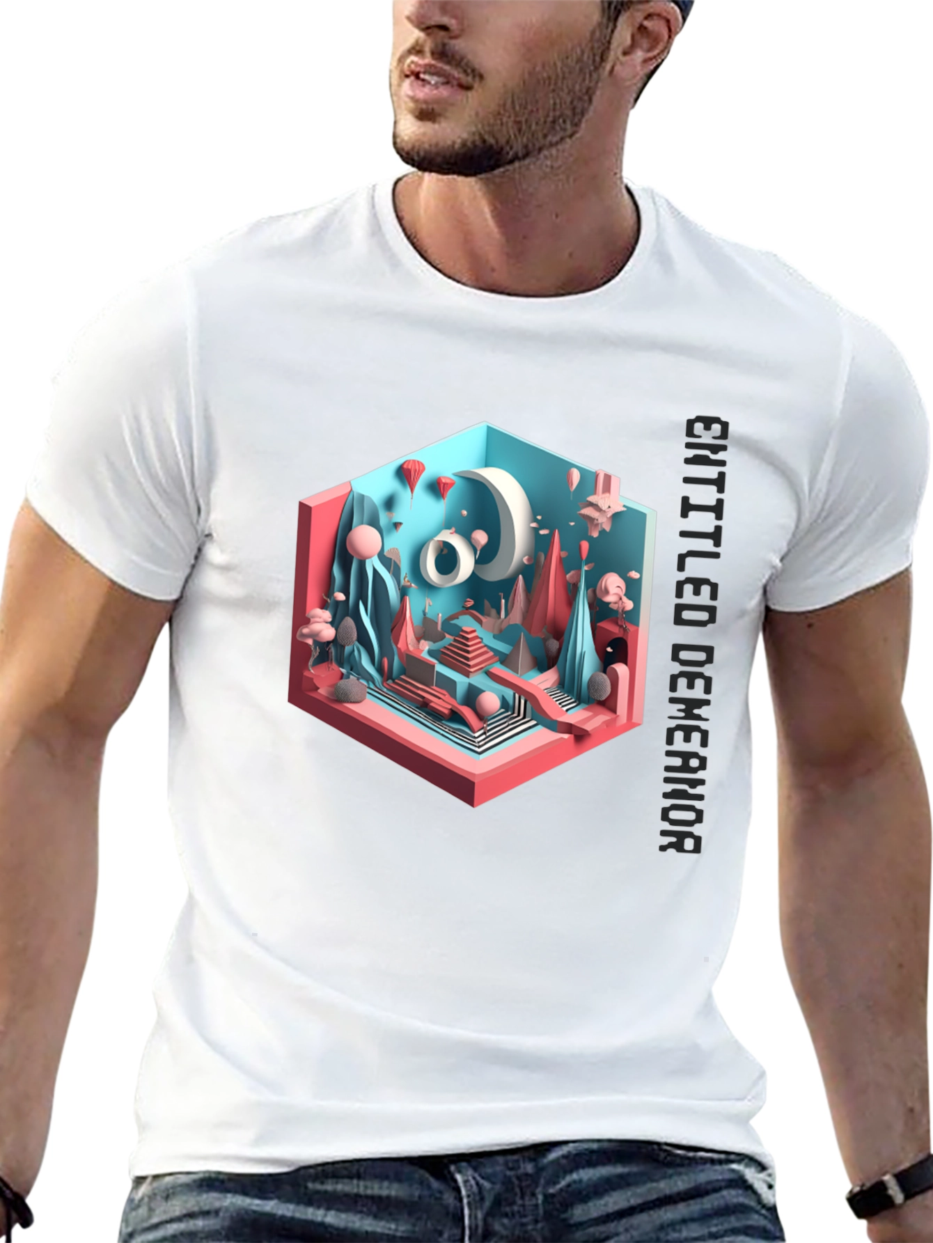 Abstract 3D Art Graphic Tee - Black