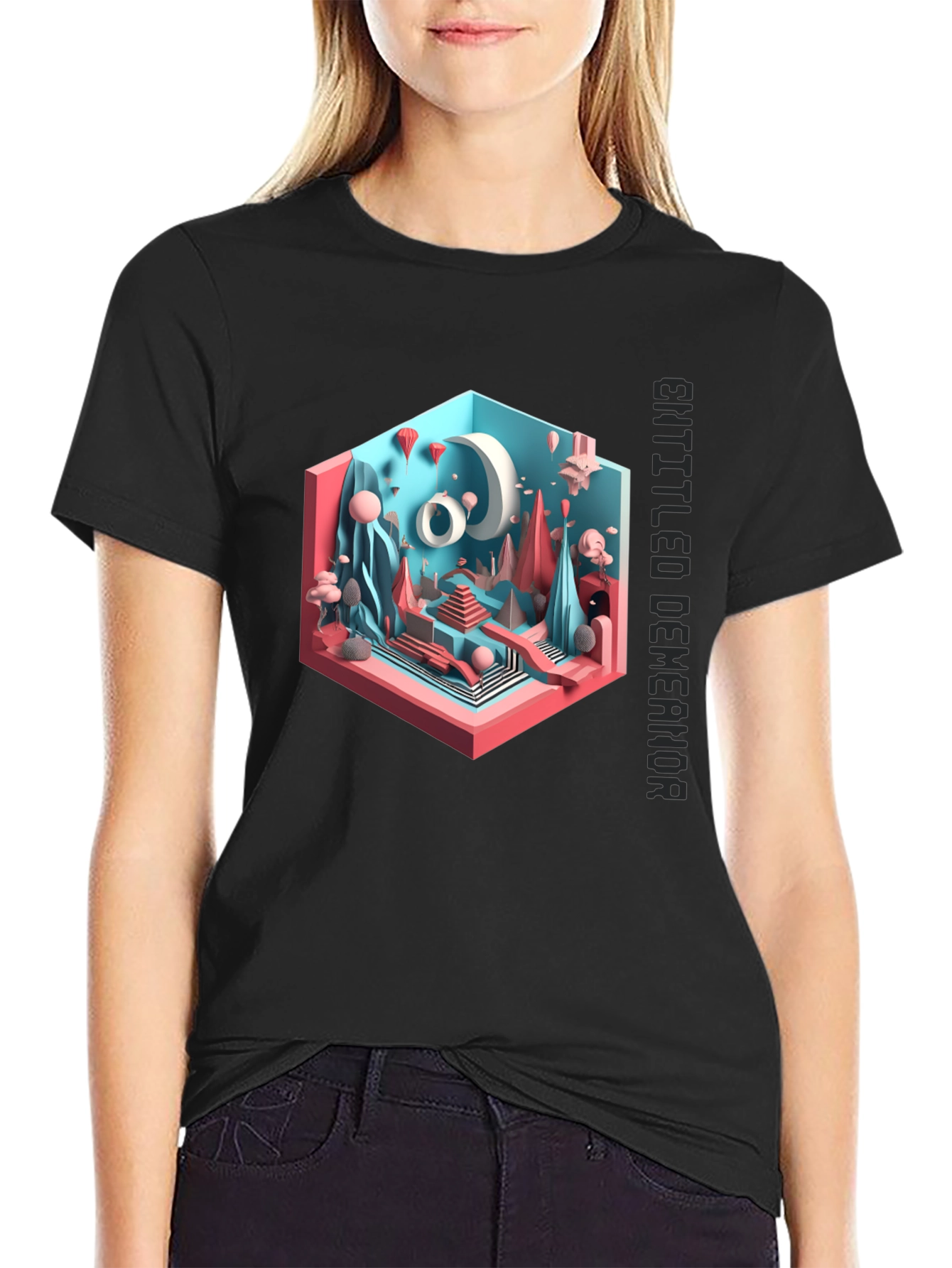 Abstract 3D Art Graphic Tee - Black