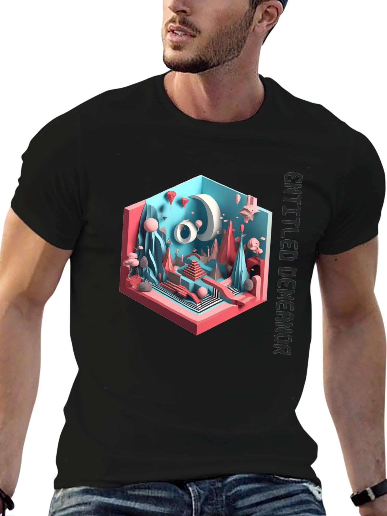 Abstract 3D Art Graphic Tee - Black
