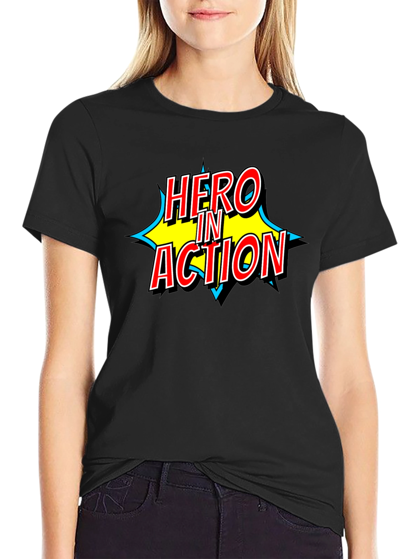 Hero in Action Comic Book Style Graphic T-Shirt