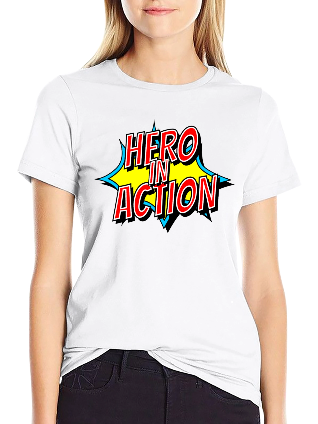 Hero in Action Comic Book Style Graphic T-Shirt