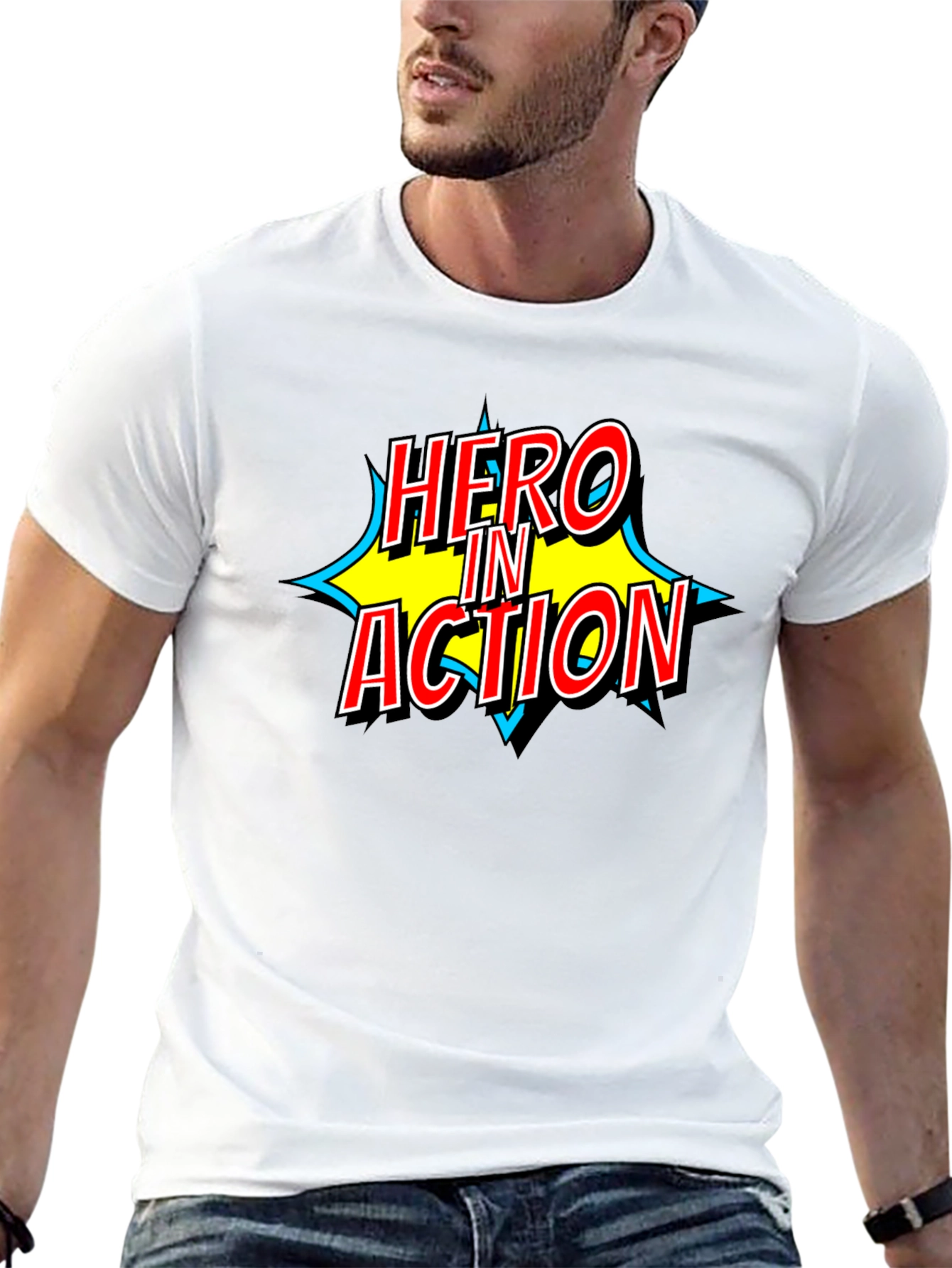 Hero in Action Comic Book Style Graphic T-Shirt