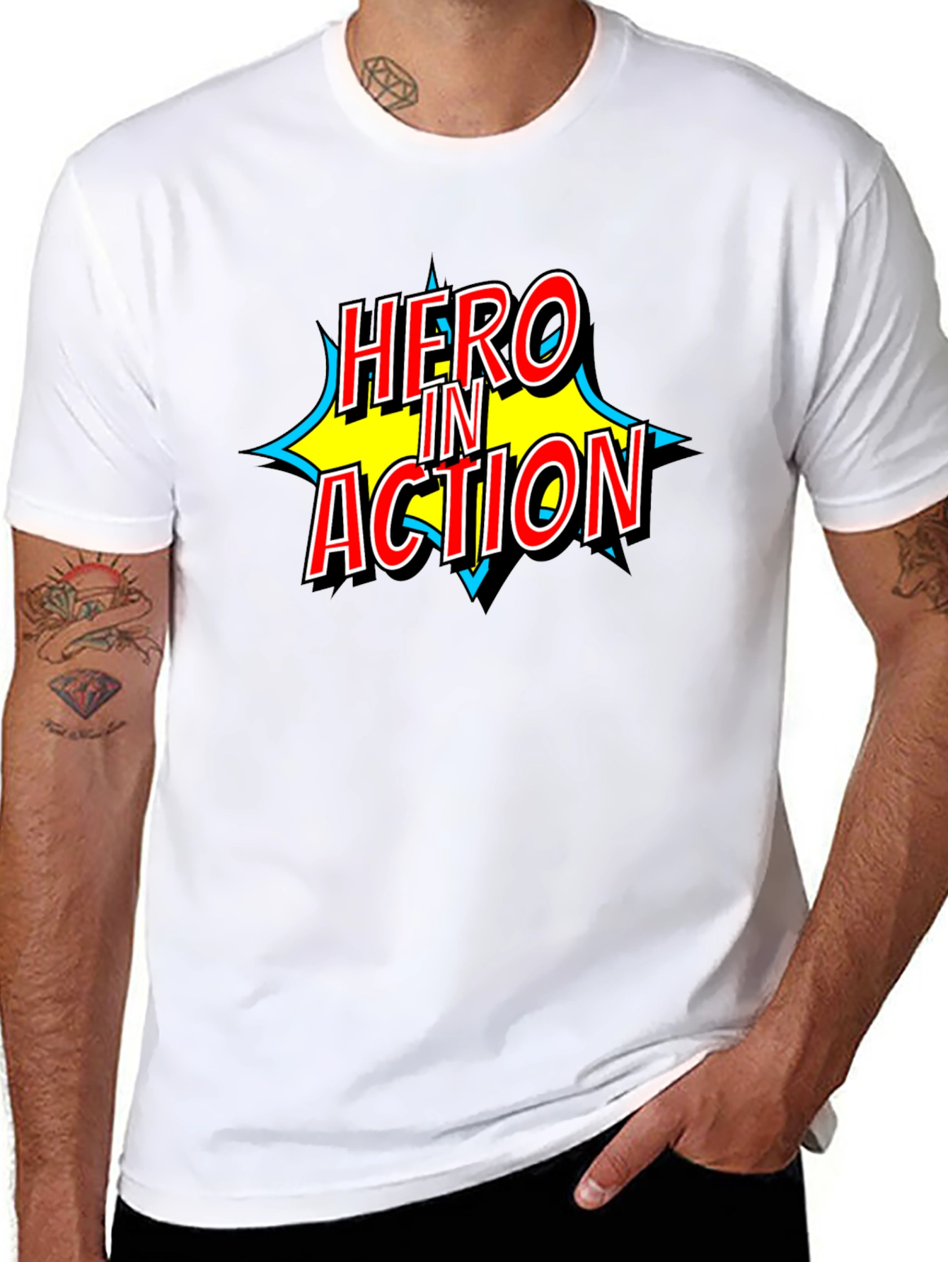 Hero in Action Comic Book Style Graphic T-Shirt