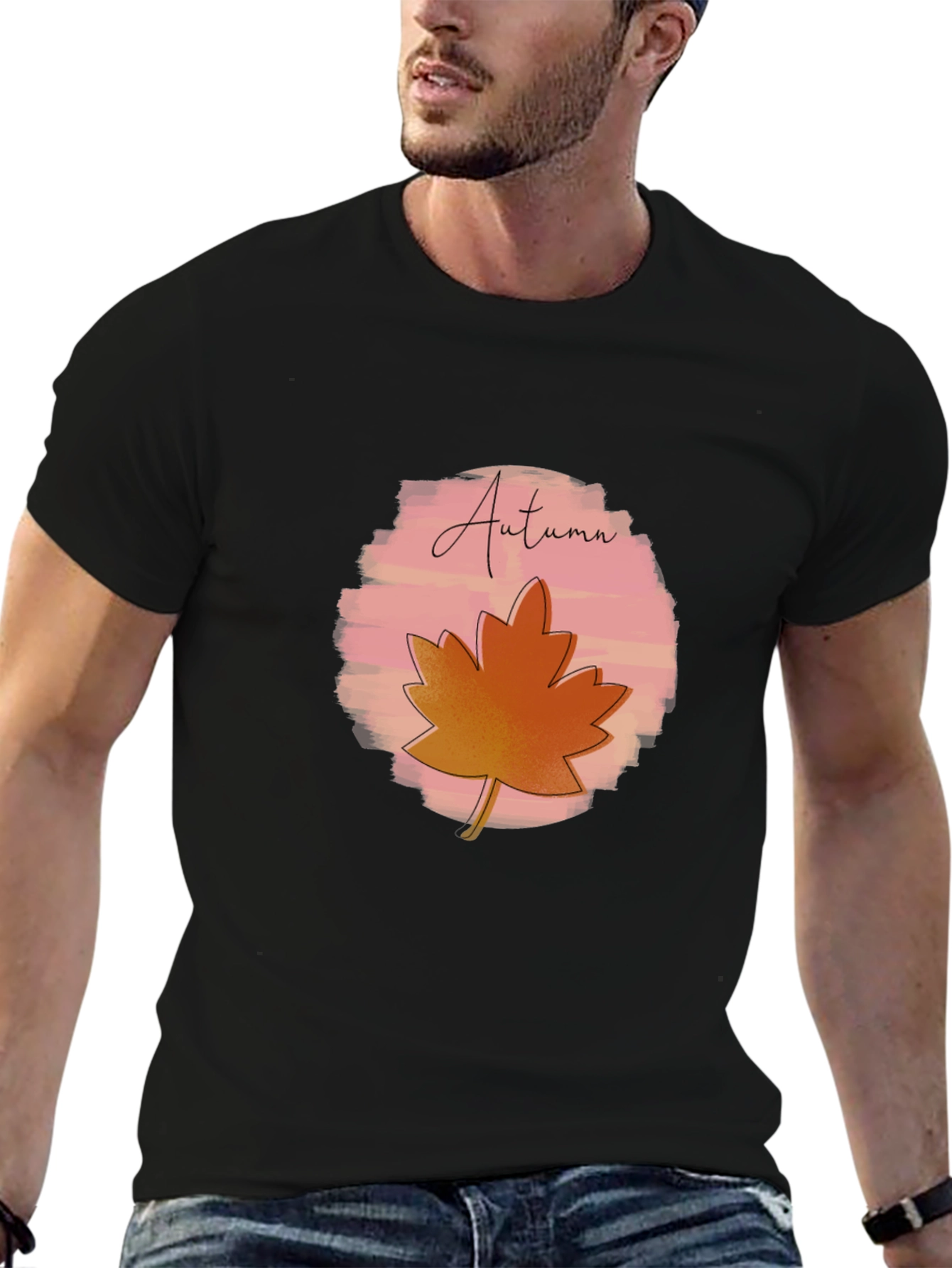 Autumn Leaf Graphic Black T-Shirt