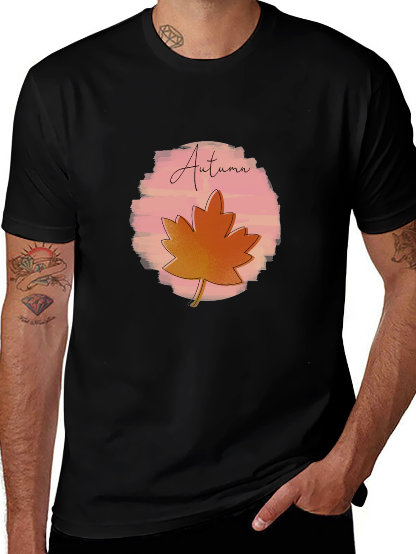Autumn Leaf Graphic Black T-Shirt