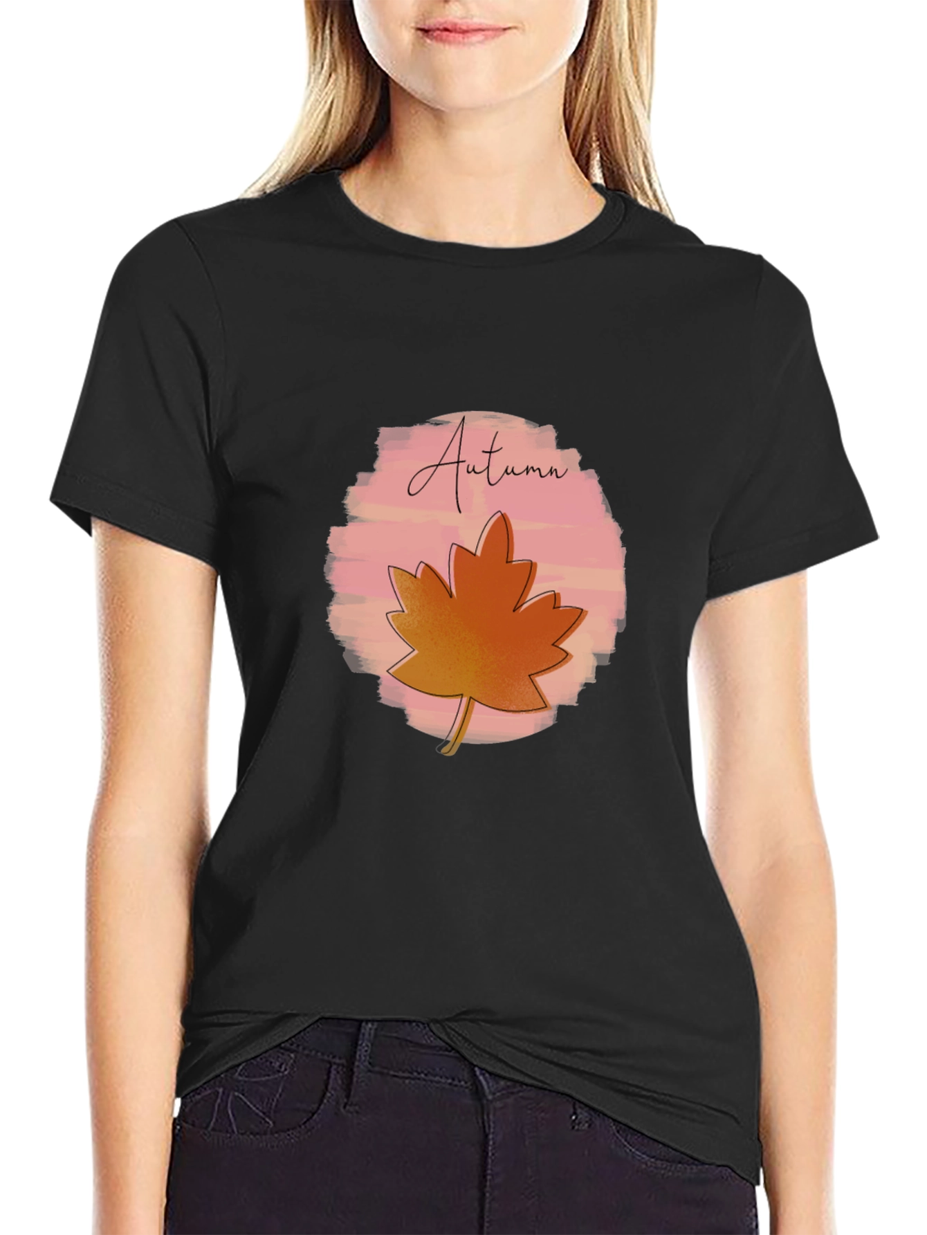 Autumn Leaf Graphic Black T-Shirt