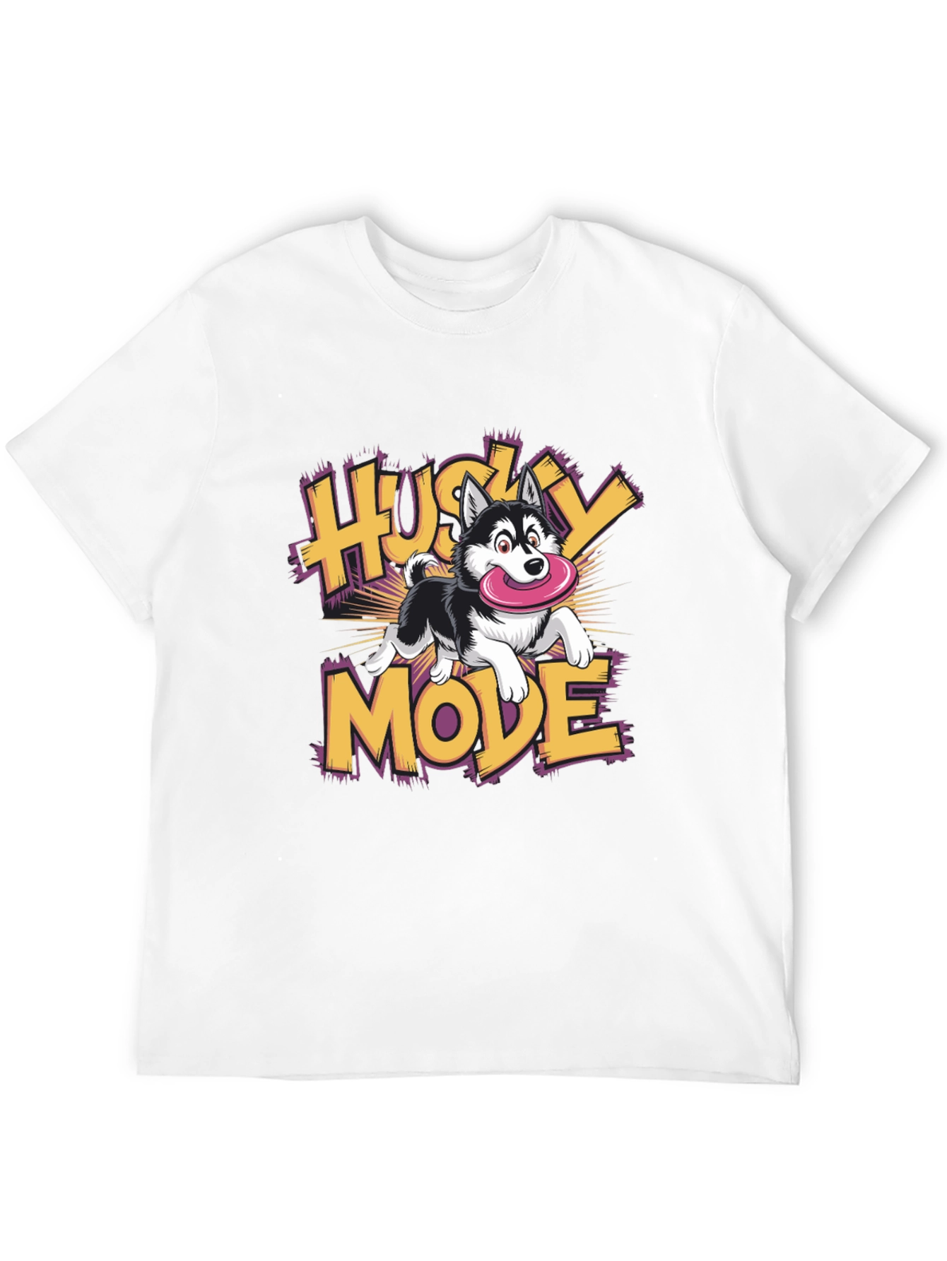 Husky Mode Cartoon Graphic Black T-Shirt