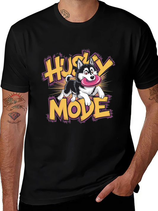 Husky Mode Cartoon Graphic Black T-Shirt