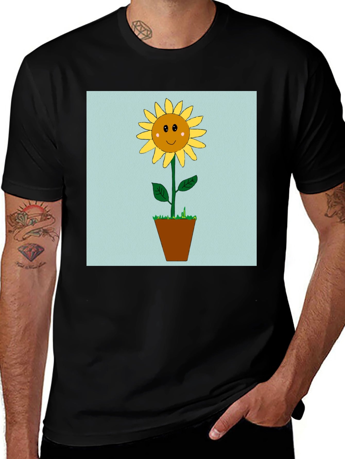 Sunflower Graphic Tee - Black Cotton Blend