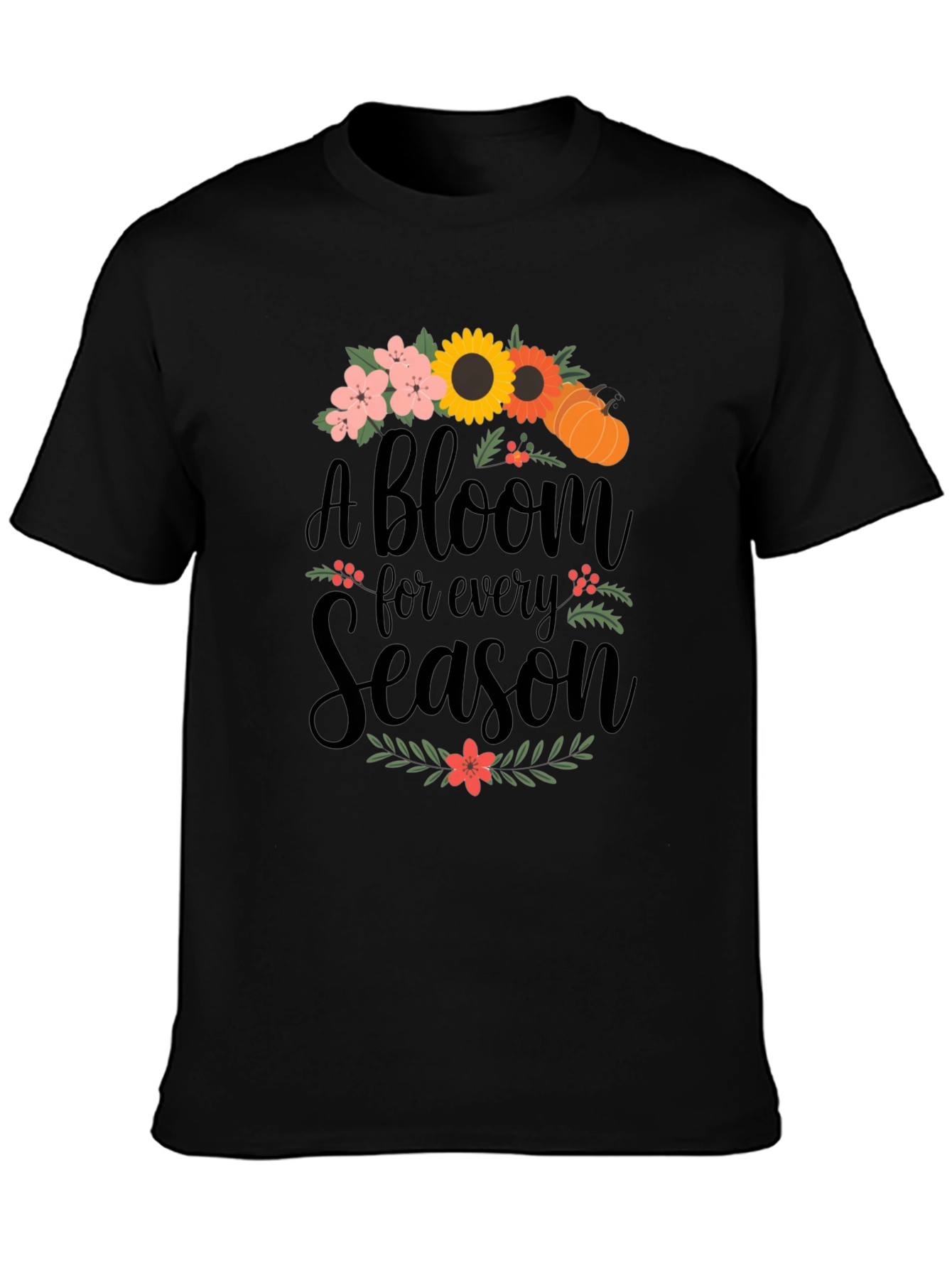 A Bloom For Every Season Black Graphic Tee