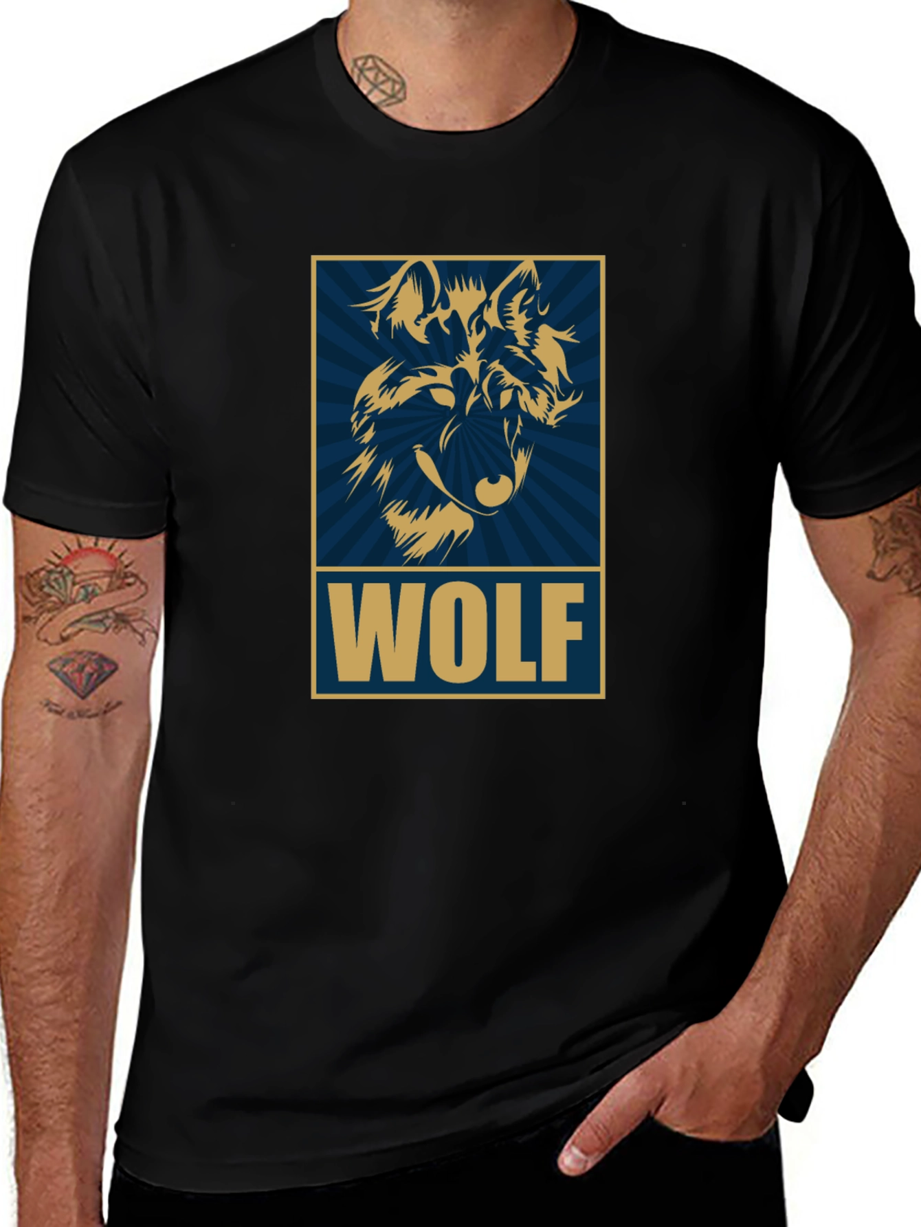Wolf Graphic Print T-Shirt - Black