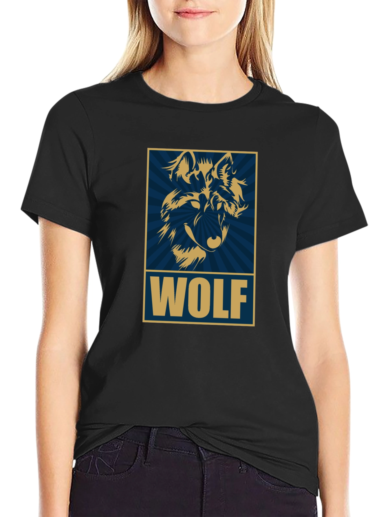 Wolf Graphic Print T-Shirt - Black