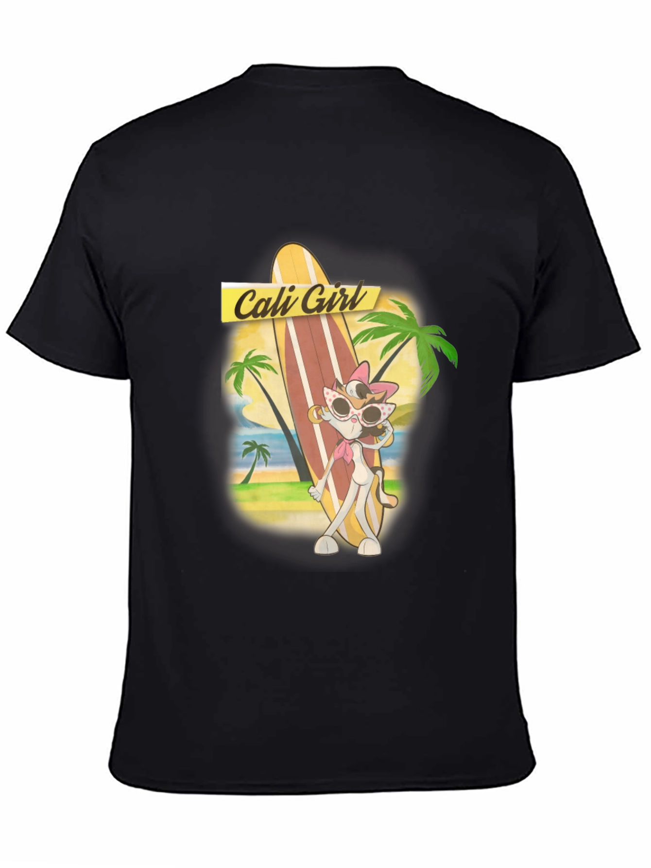 Cali Girl Cartoon Graphic Black T-Shirt