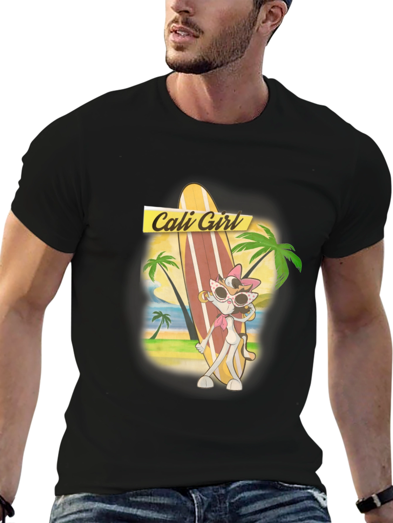 Cali Girl Cartoon Graphic Black T-Shirt