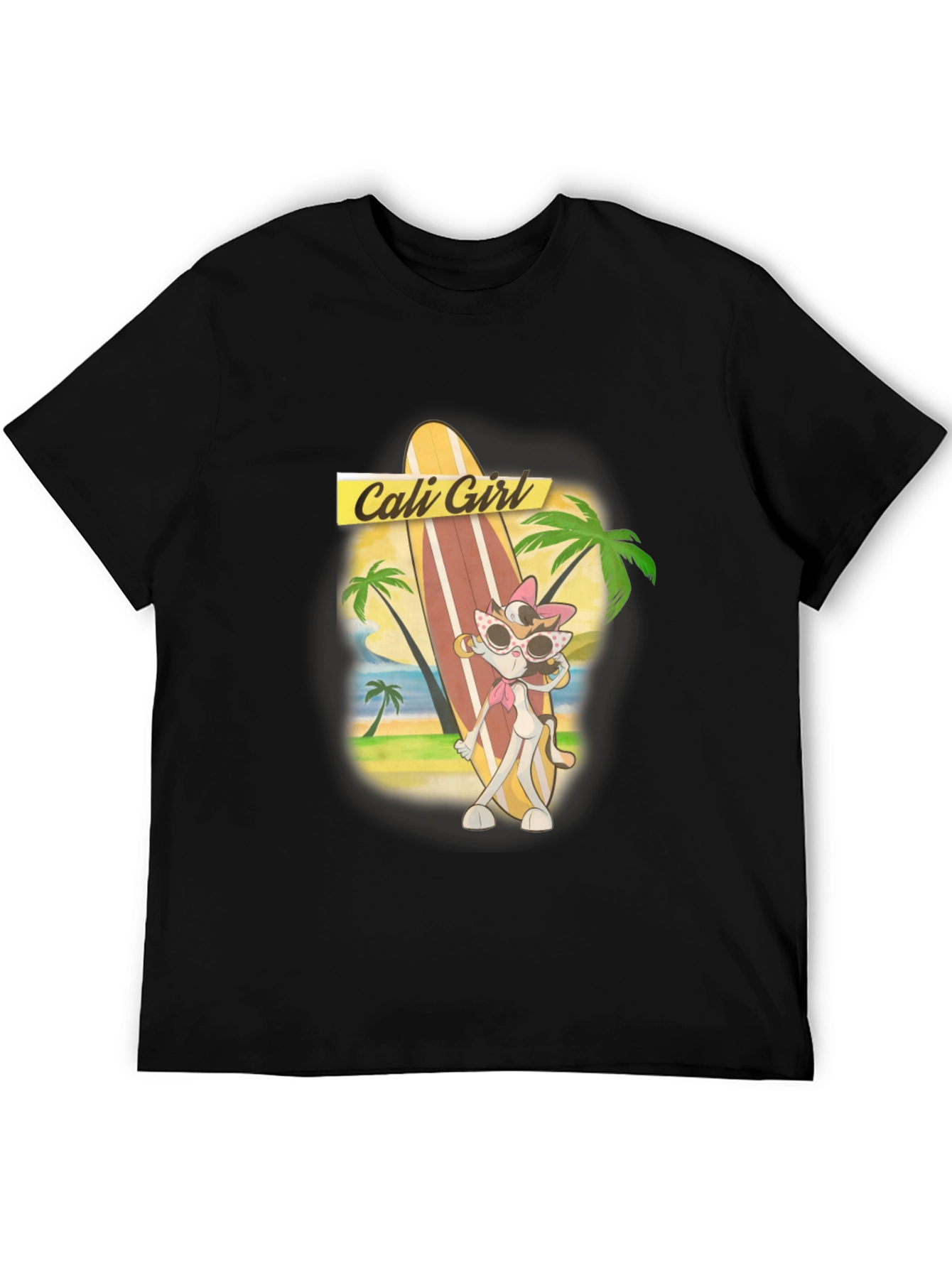 Cali Girl Cartoon Graphic Black T-Shirt