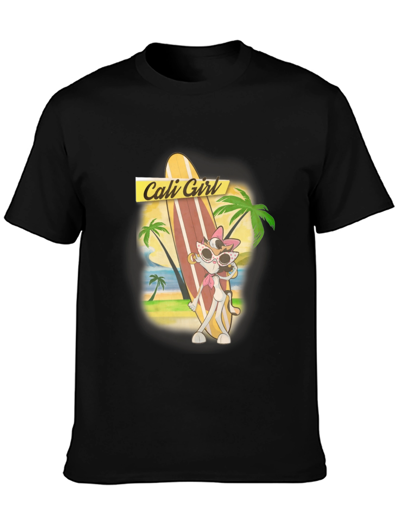 Cali Girl Cartoon Graphic Black T-Shirt