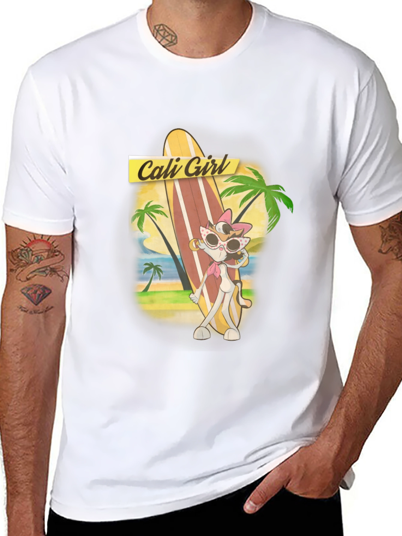 Cali Girl Cartoon Graphic Black T-Shirt