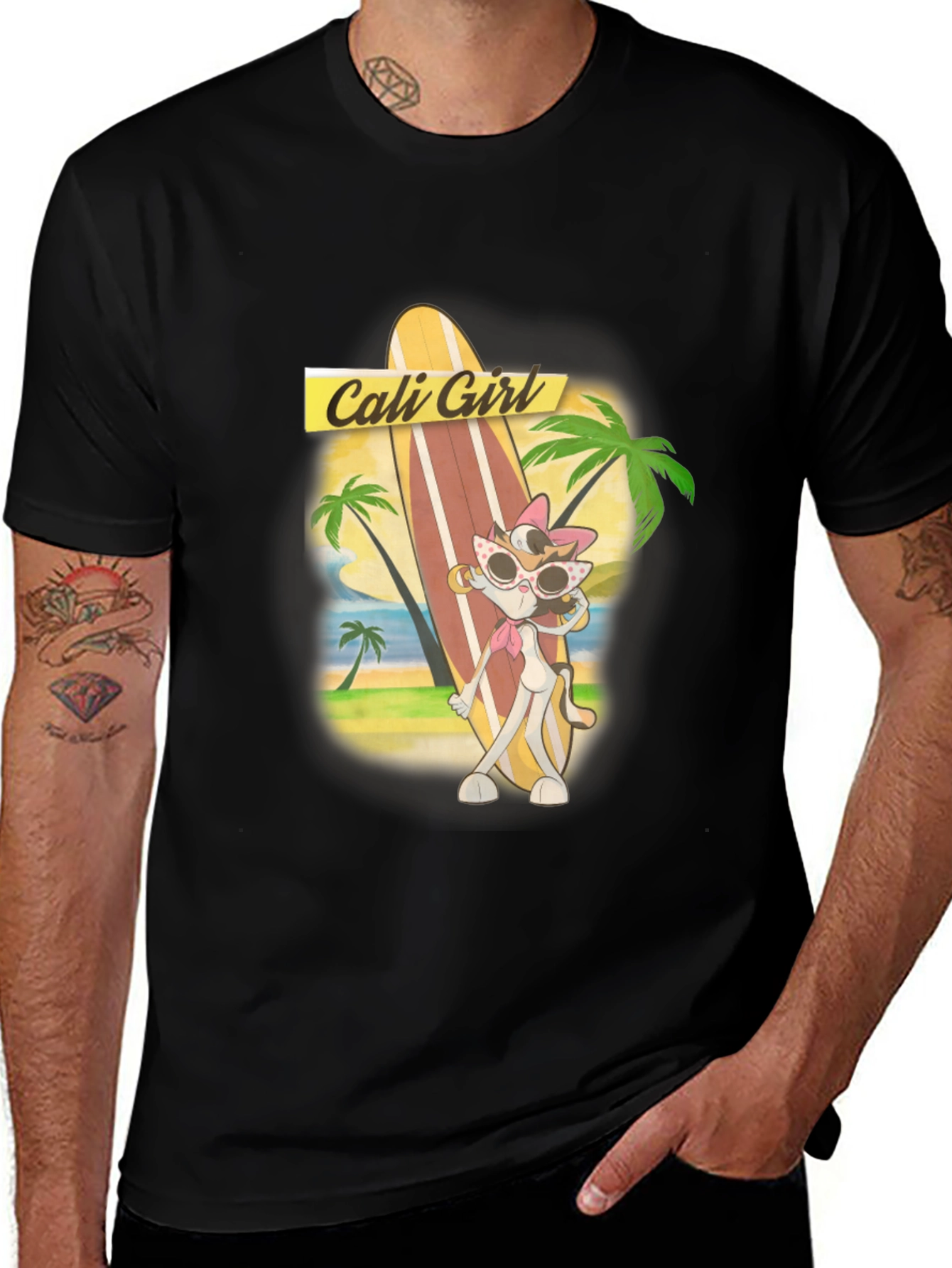 Cali Girl Cartoon Graphic Black T-Shirt
