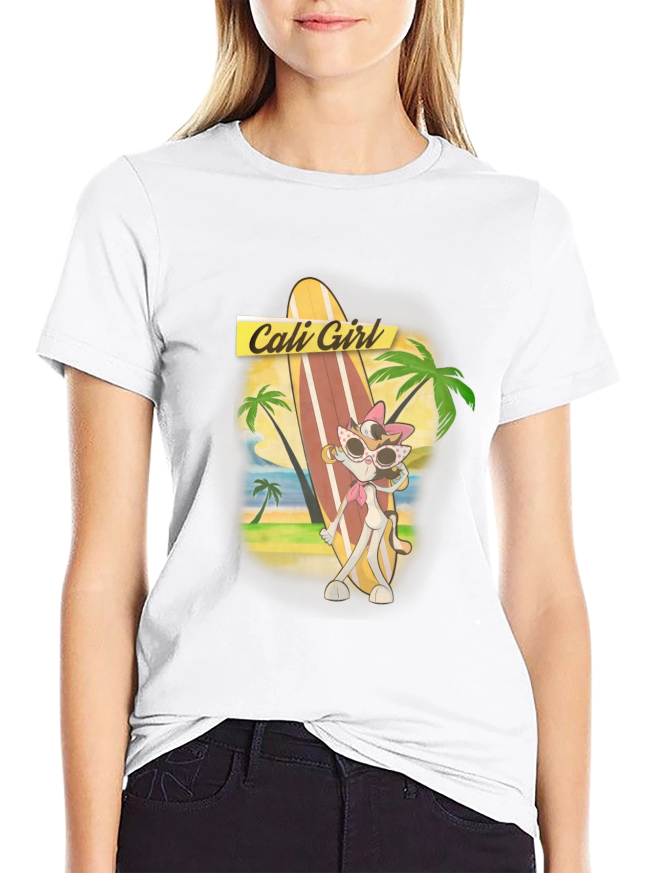 Cali Girl Cartoon Graphic Black T-Shirt