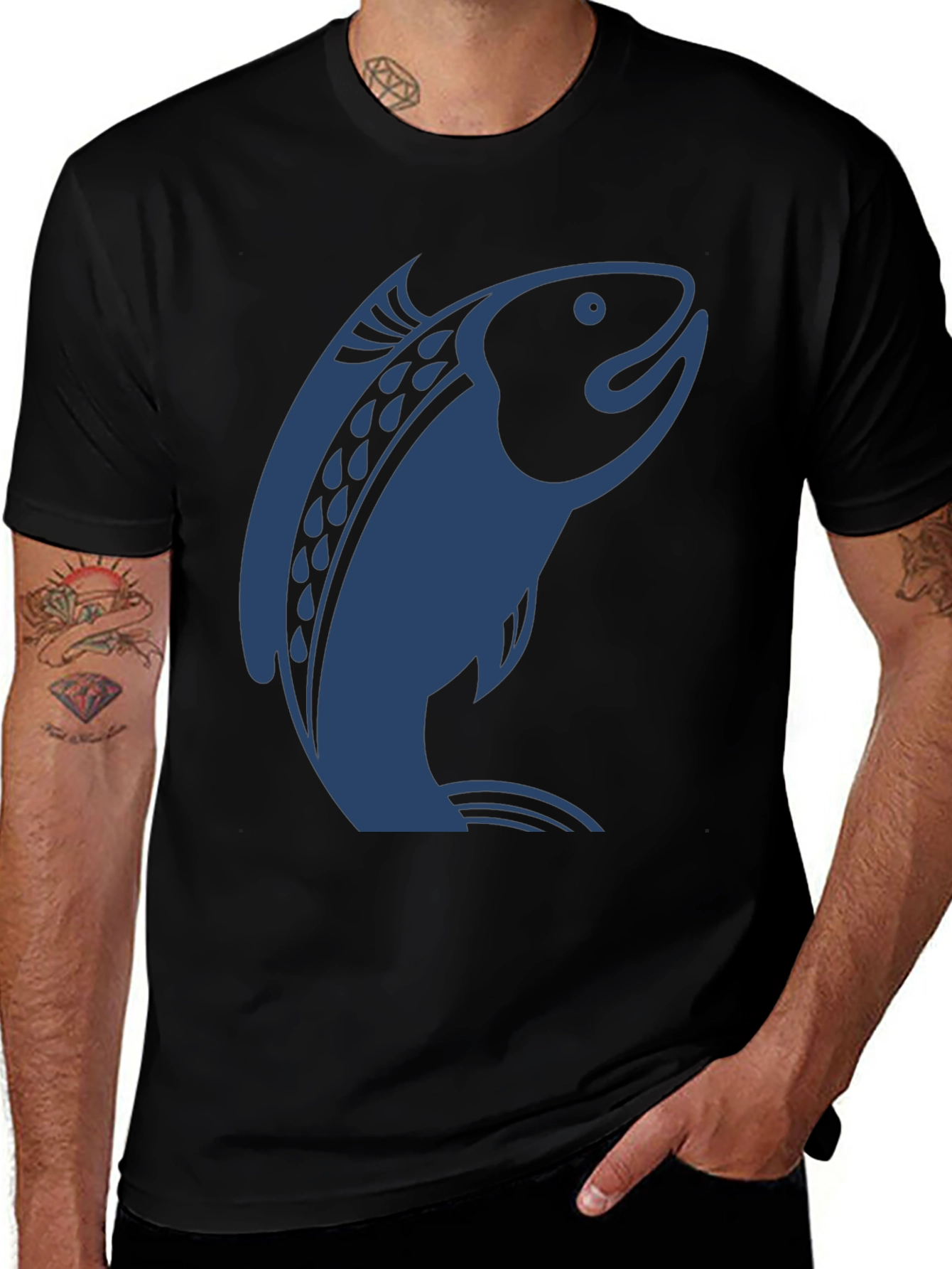 Salmon Graphic Print T-Shirt - Modern Style