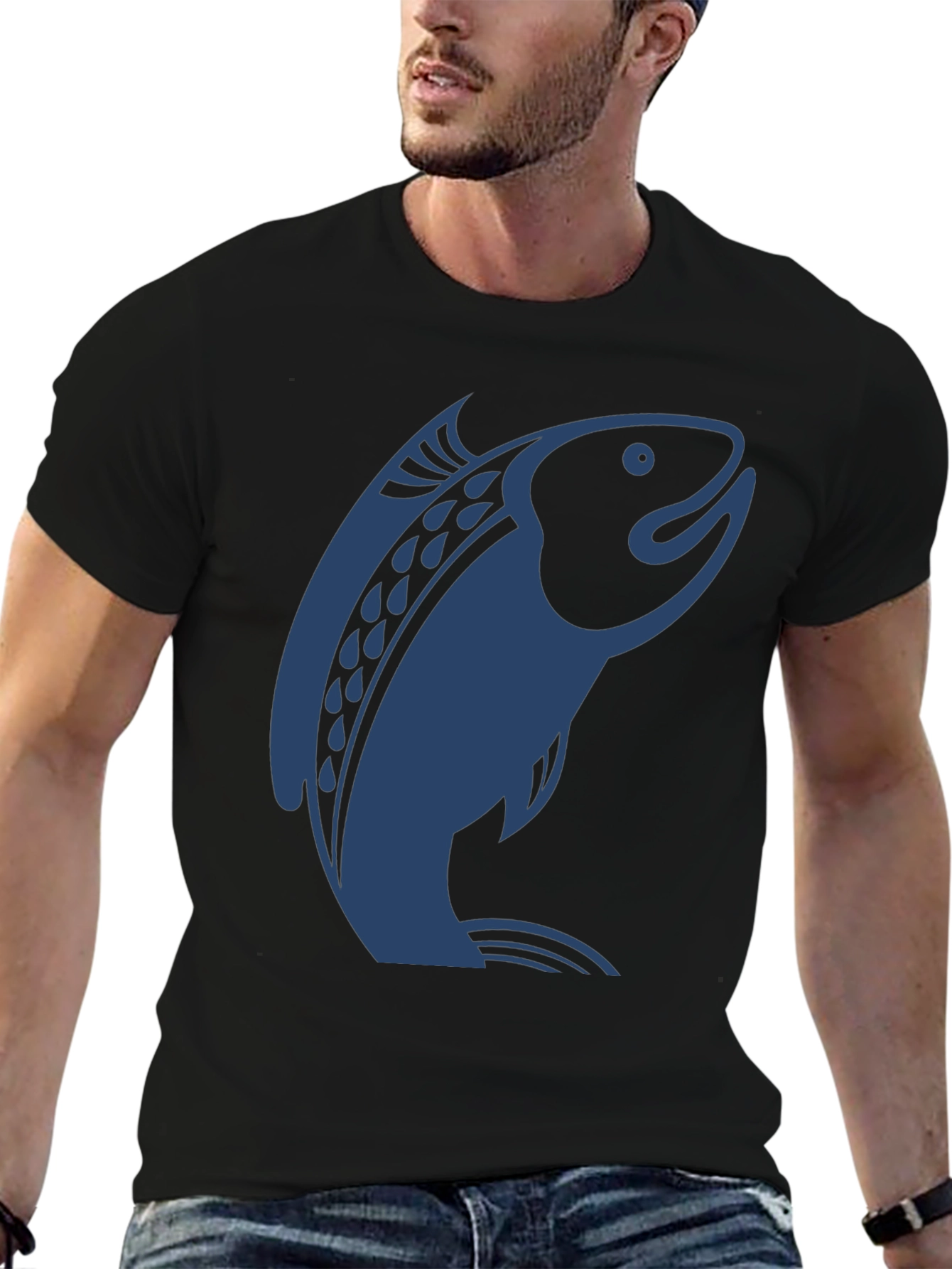 Salmon Graphic Print T-Shirt - Modern Style