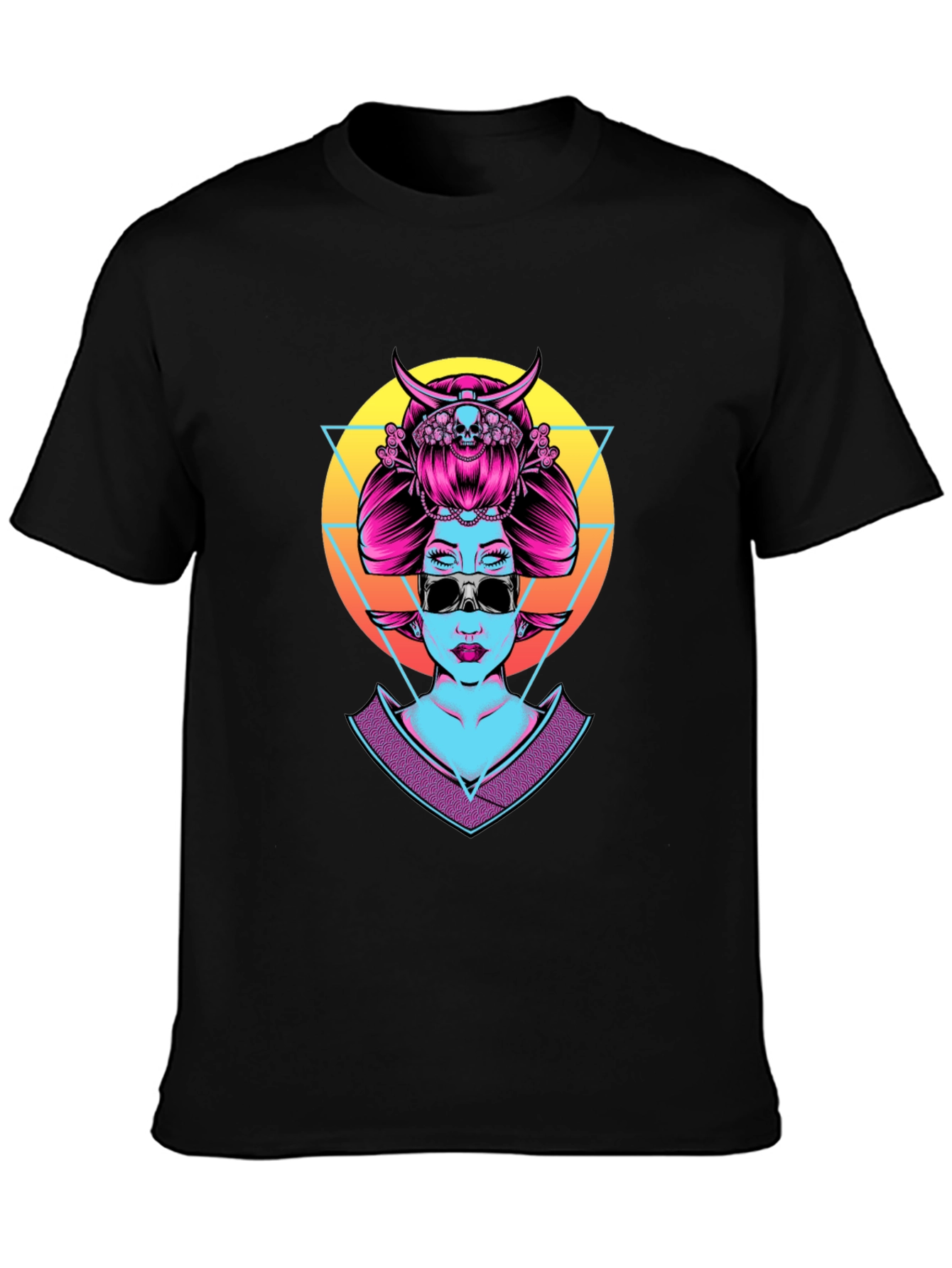 Cyberpunk Geisha Graphic Tee - Cool Neon Design