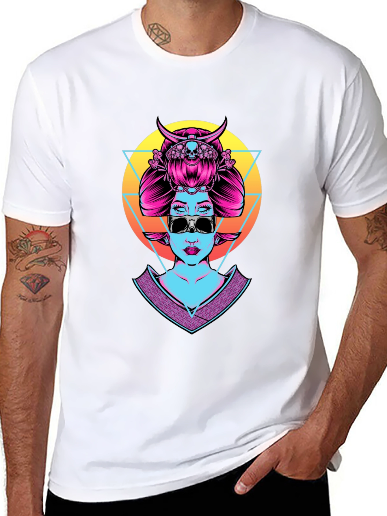Cyberpunk Geisha Graphic Tee - Cool Neon Design