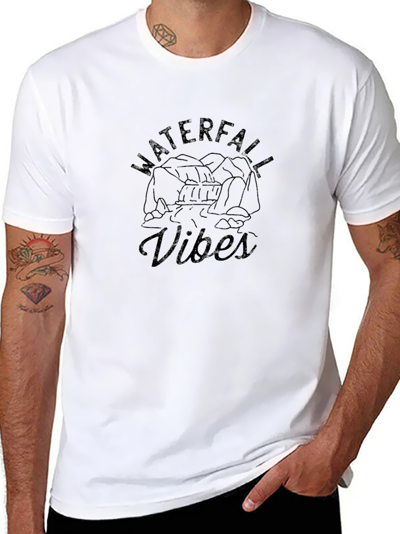 Waterfall Vibes Graphic Tee - Black Casual T-Shirt
