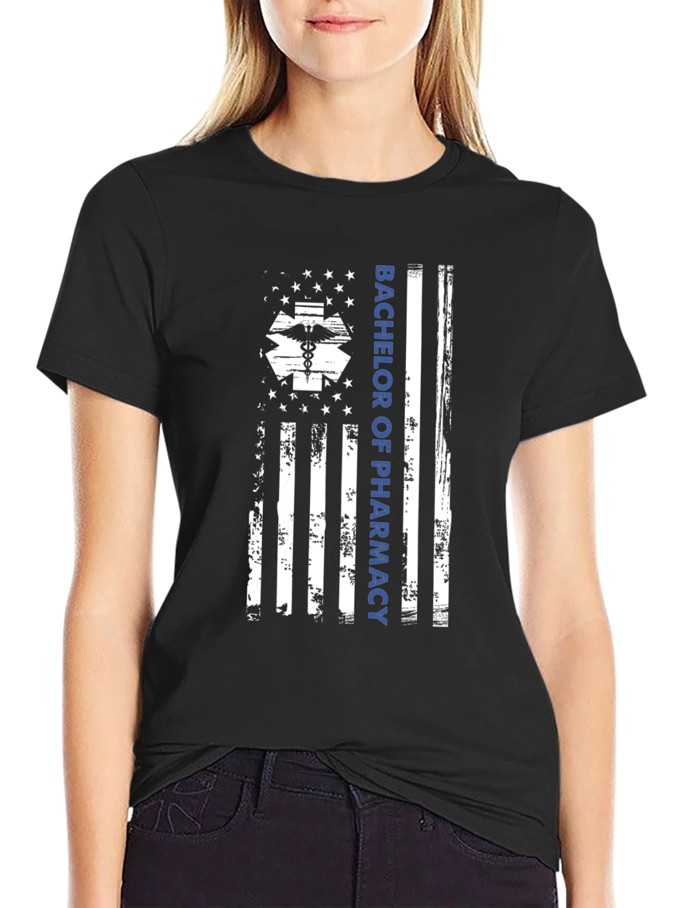 Bachelor of Pharmacy USA Flag Graphic T-Shirt