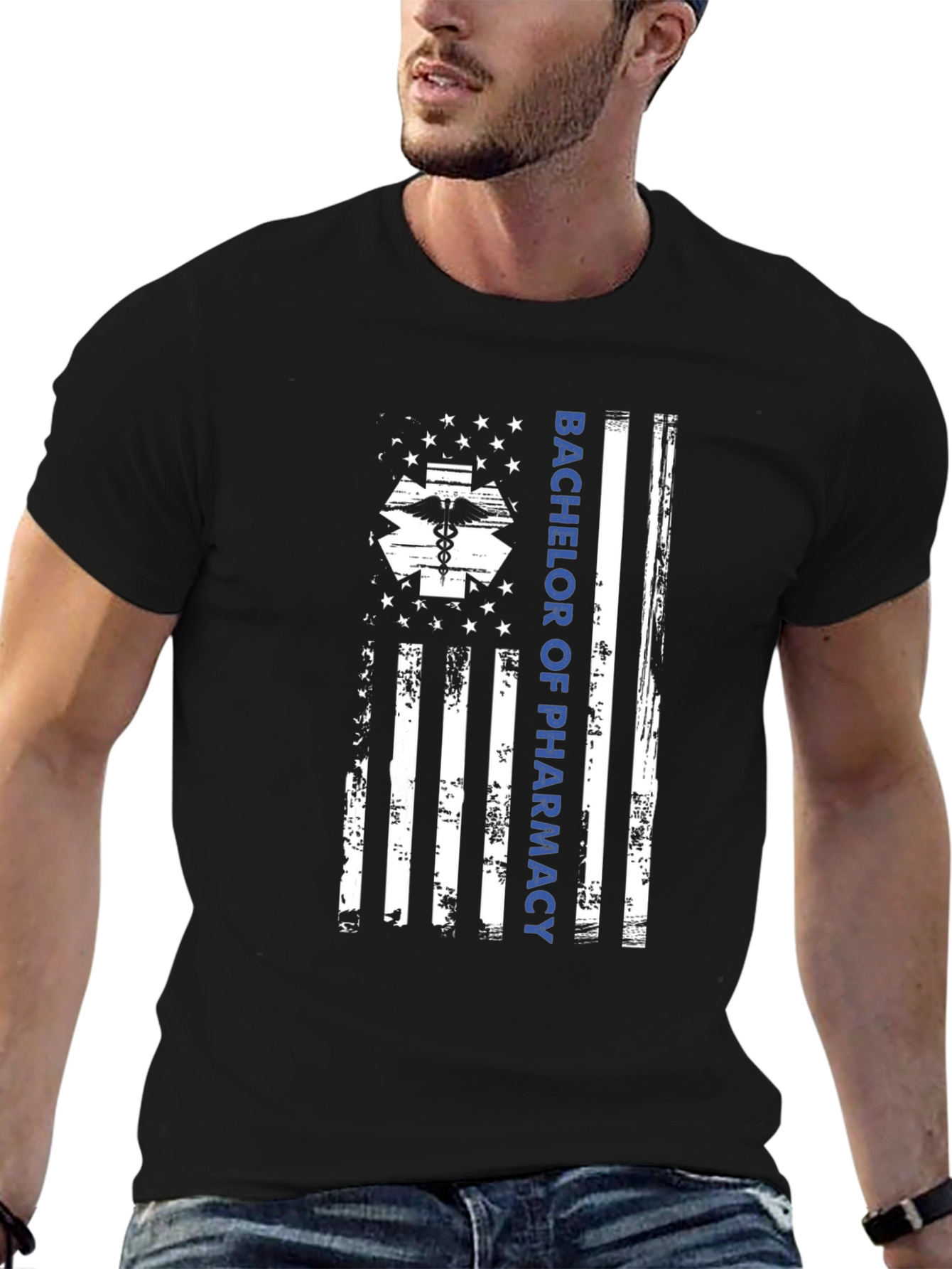 Bachelor of Pharmacy USA Flag Graphic T-Shirt