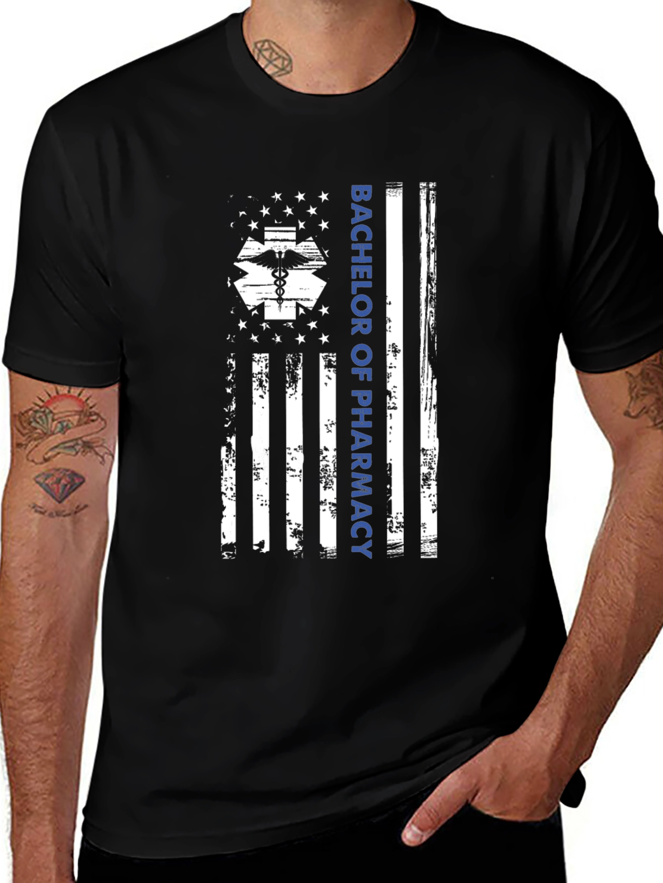 Bachelor of Pharmacy USA Flag Graphic T-Shirt
